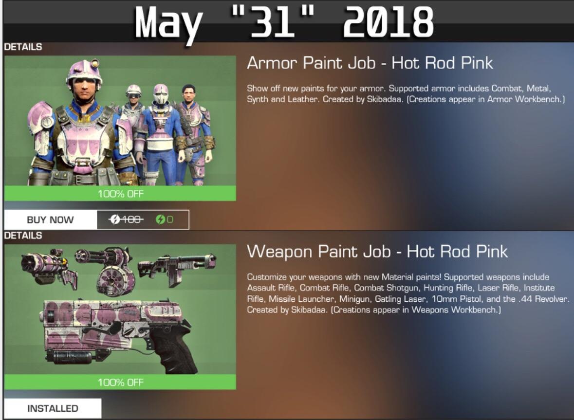 Pink Paint Jobs are free in Fallout 4 for the next week to equip your