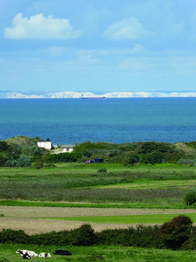 The White Cliffs of Dover England seen from Tardinghen France. r