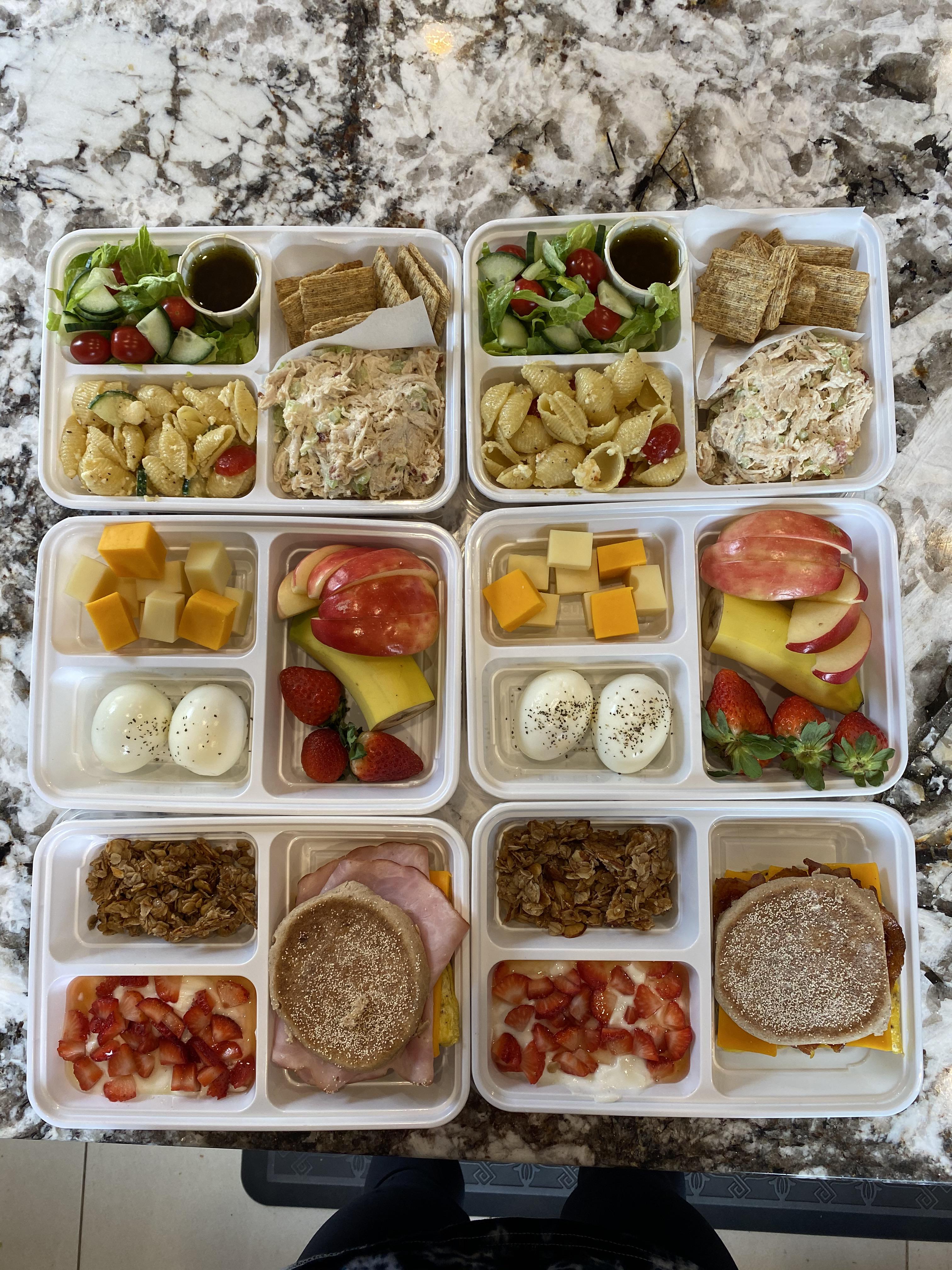 Two days of meals (except dinner) for the athlete I cook for! r