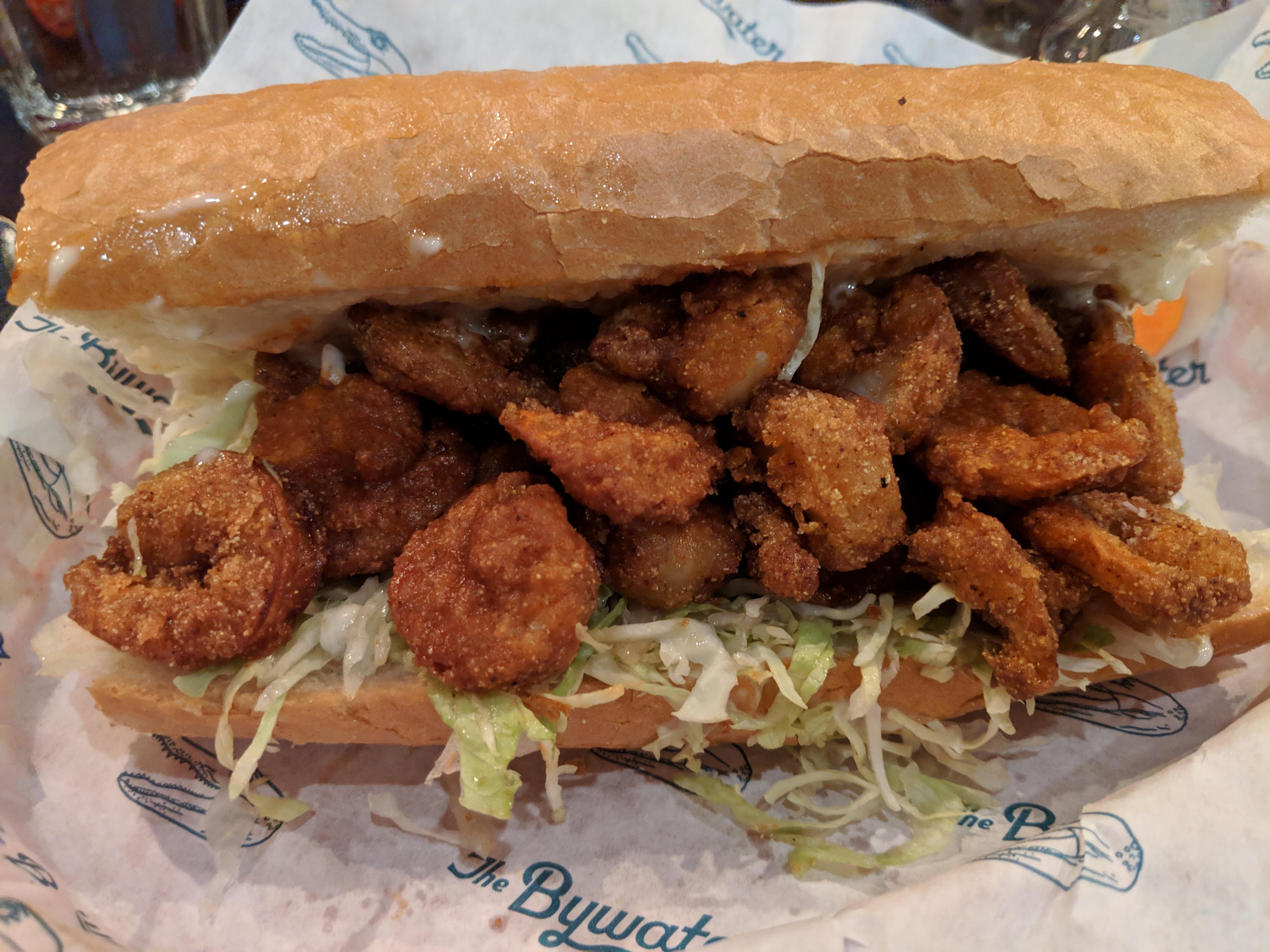 [I Ate] Fried Shrimp Po' Boy with Crystal's Hot Sauce r/food
