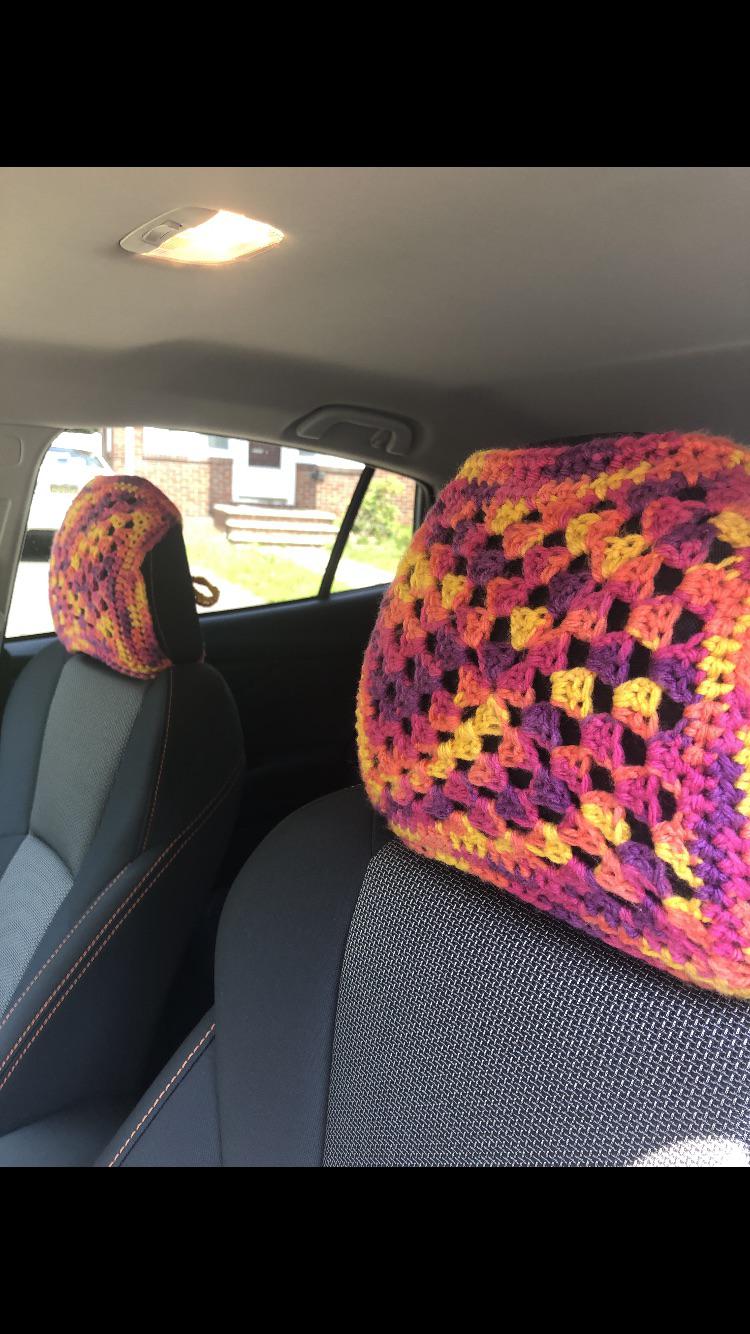 cute lil headrest covers for my new car ) r/crochet