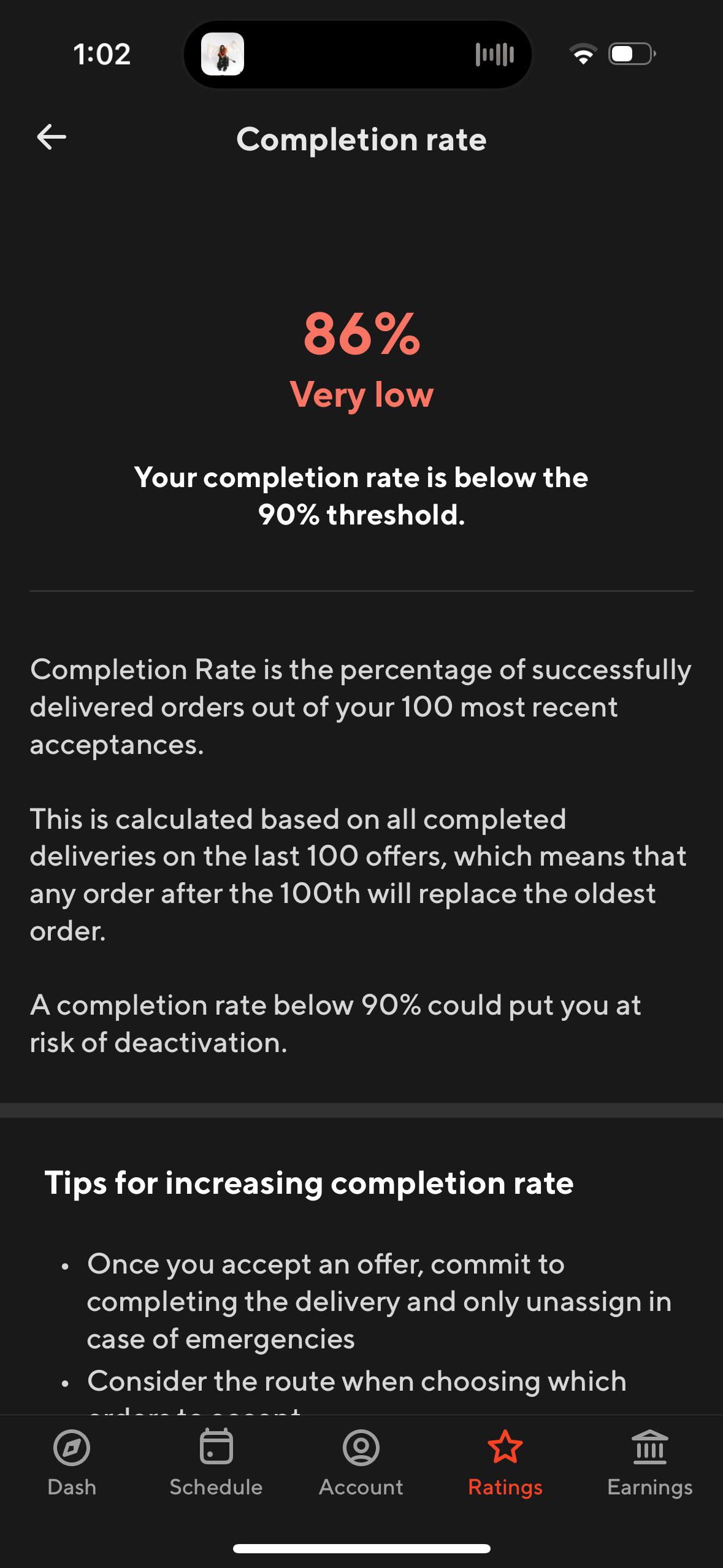 Completion Rate drop after new update r/doordash