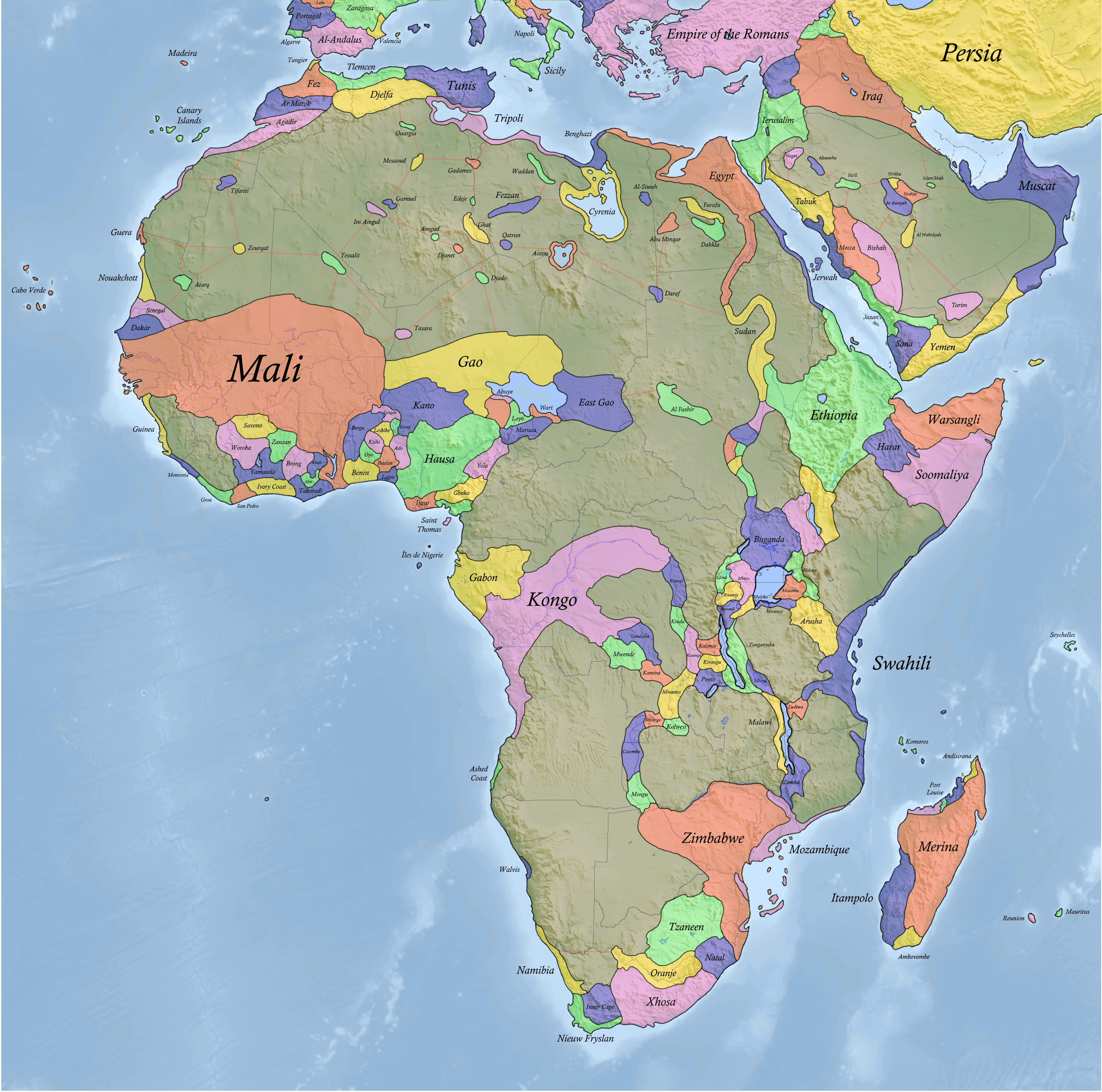 Alternate East Africa Map Africa and surroundings, 1390 imaginarymaps