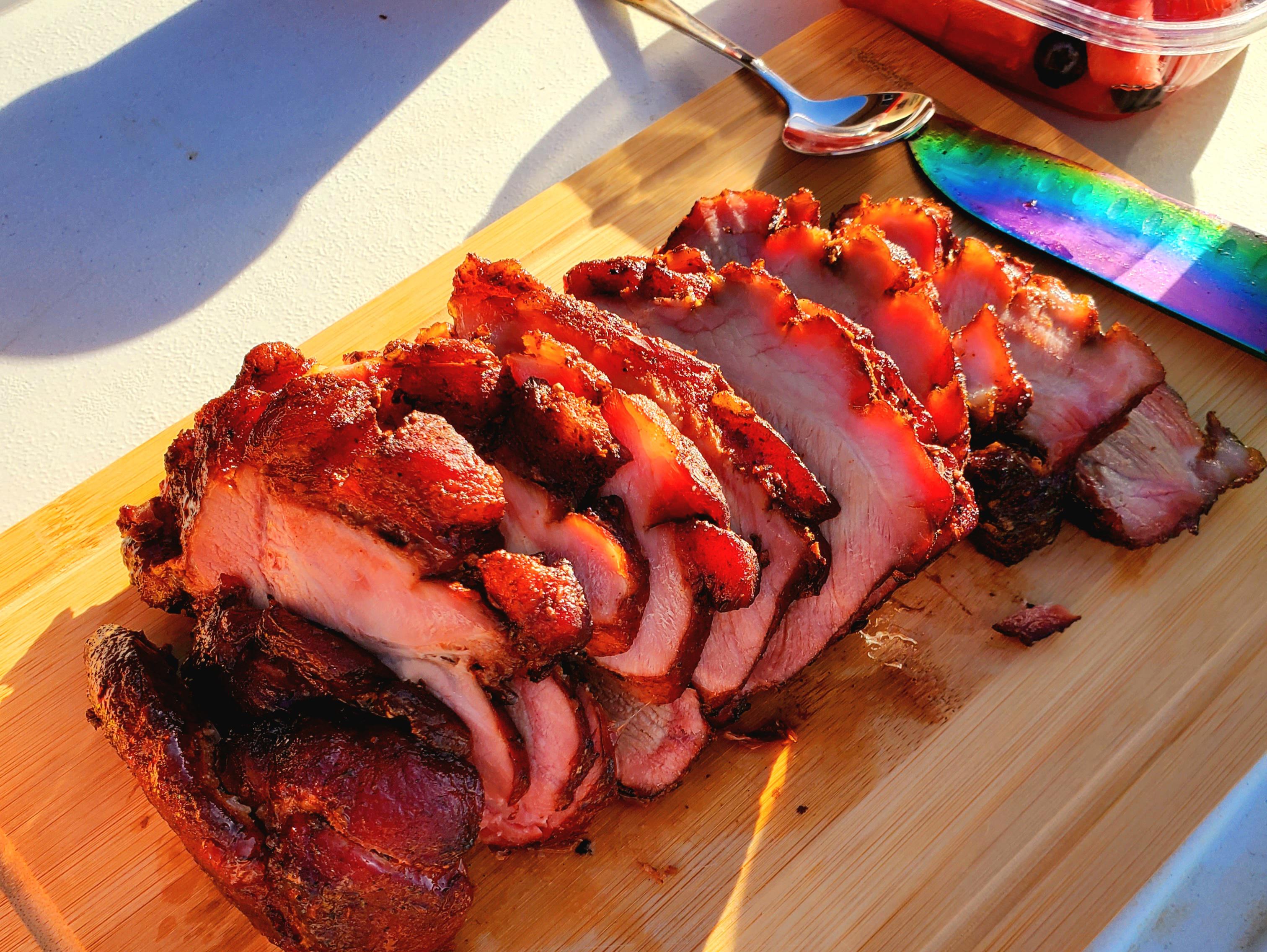 Dry rub, pork shoulder on low heat with high smoke. smoking