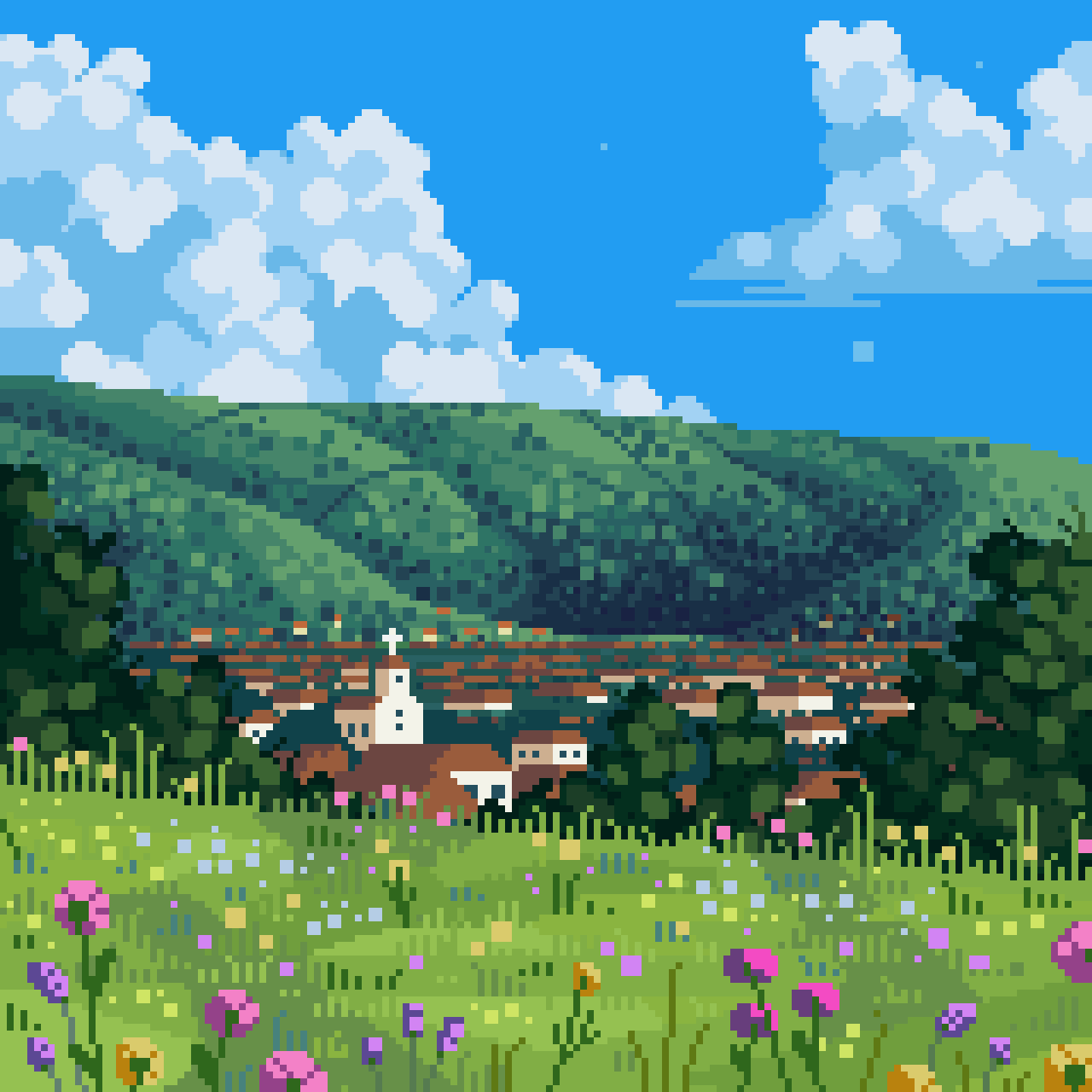 Playing with anime landscape style r/PixelArt