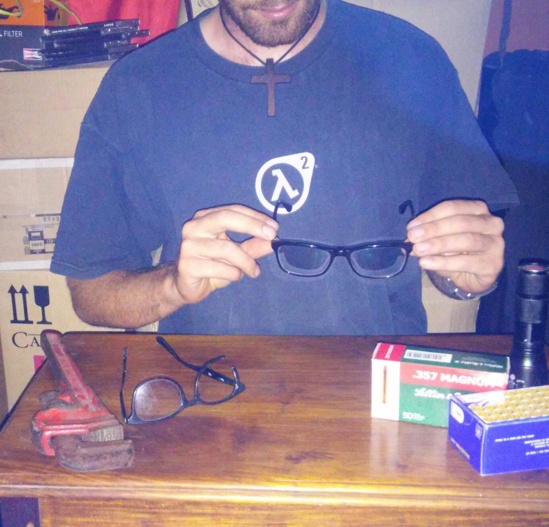 My dog ate my glasses. So, I had to get new ones, didn't I? Guess who's