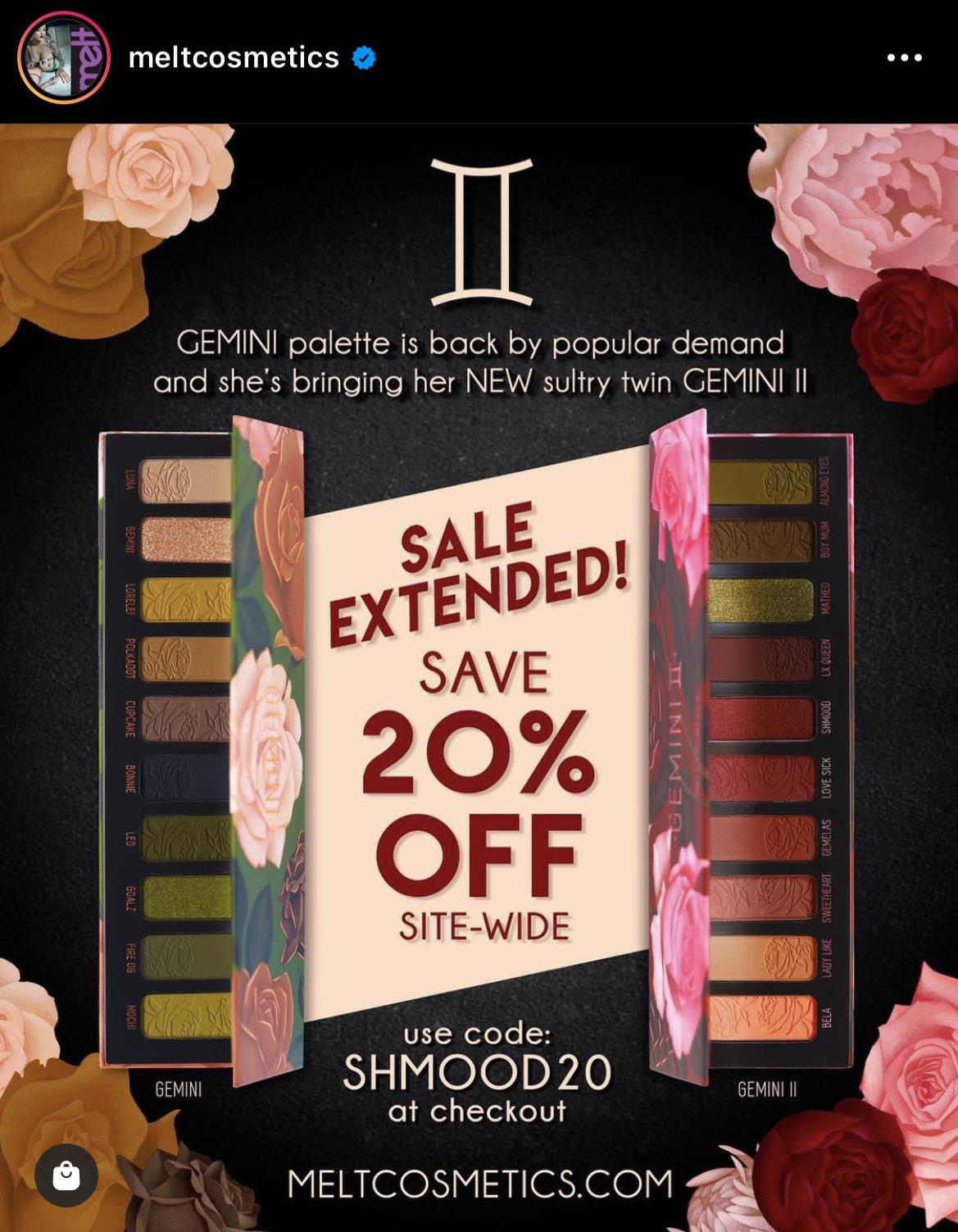 Melt Cosmetics 20 with code SHMOOD20 r/MUAontheCheap