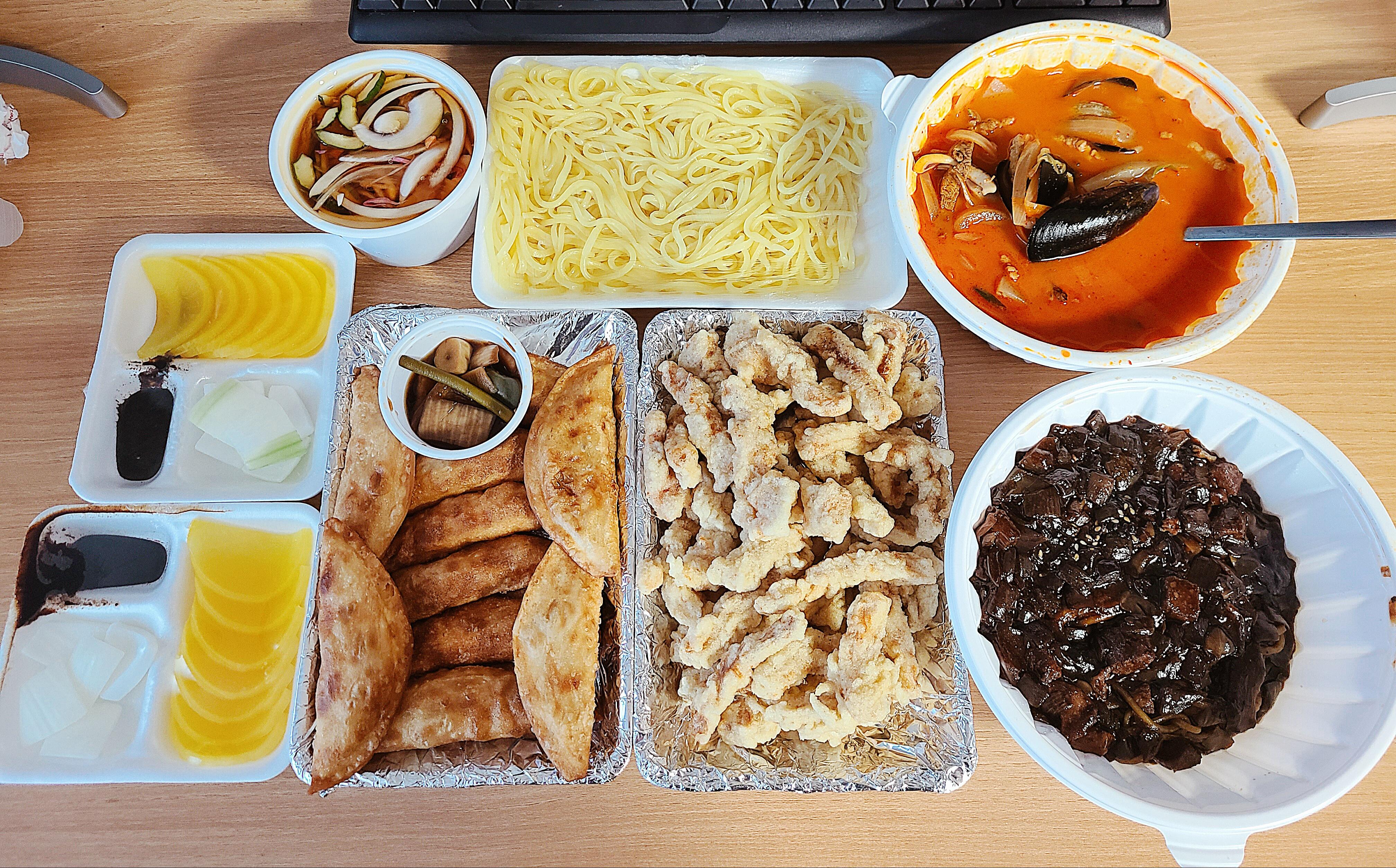 Korean Delivery is a God Send. Tangsuyuk, jjajangmyeon, jjamppong, and
