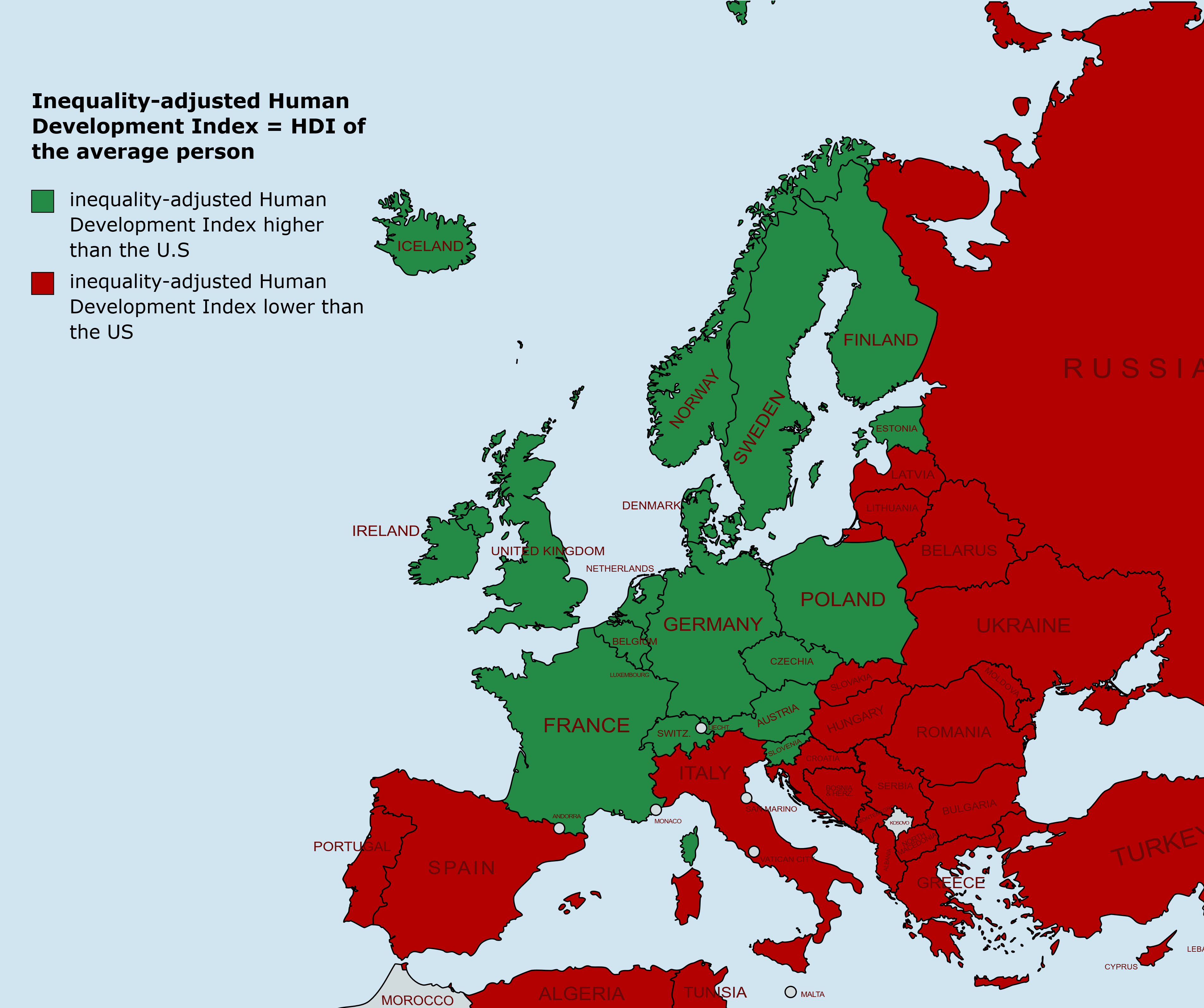 European countries with higher Inequalityadjusted Human Development