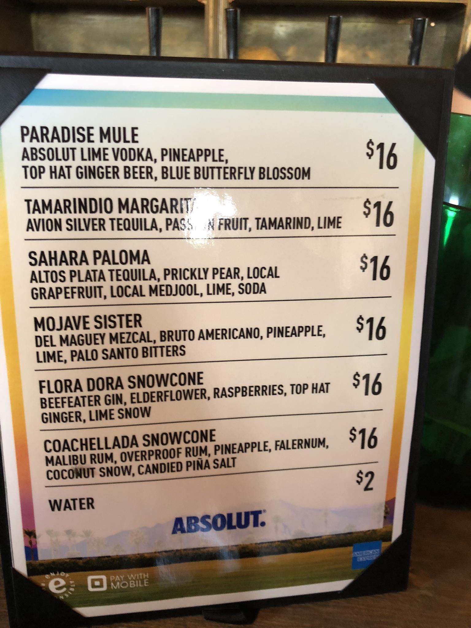 2018 Specialty cocktail prices r/Coachella