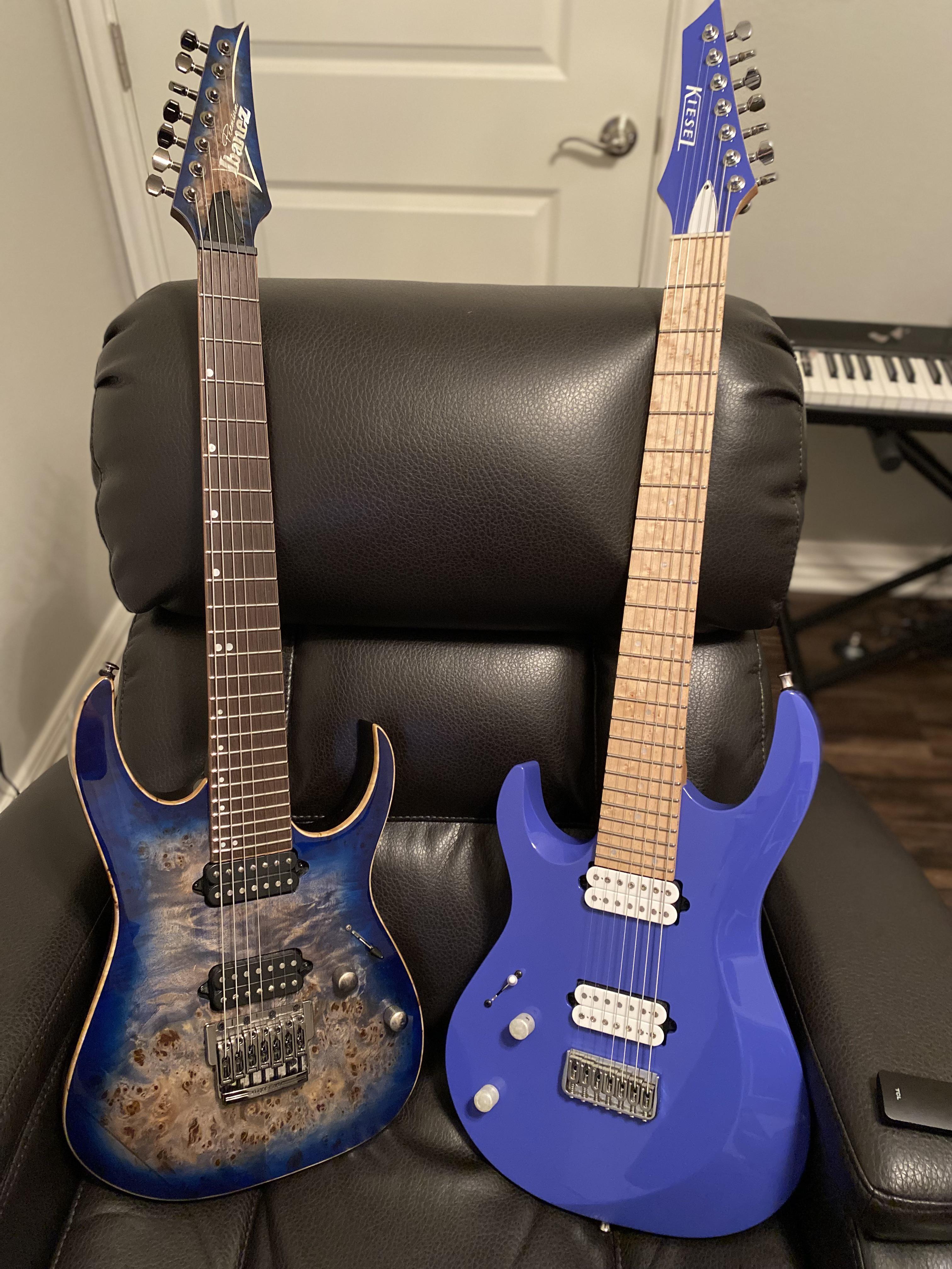 My 7’s! Ibanez and Kiesel! (FYI I play both righty and lefty, but only