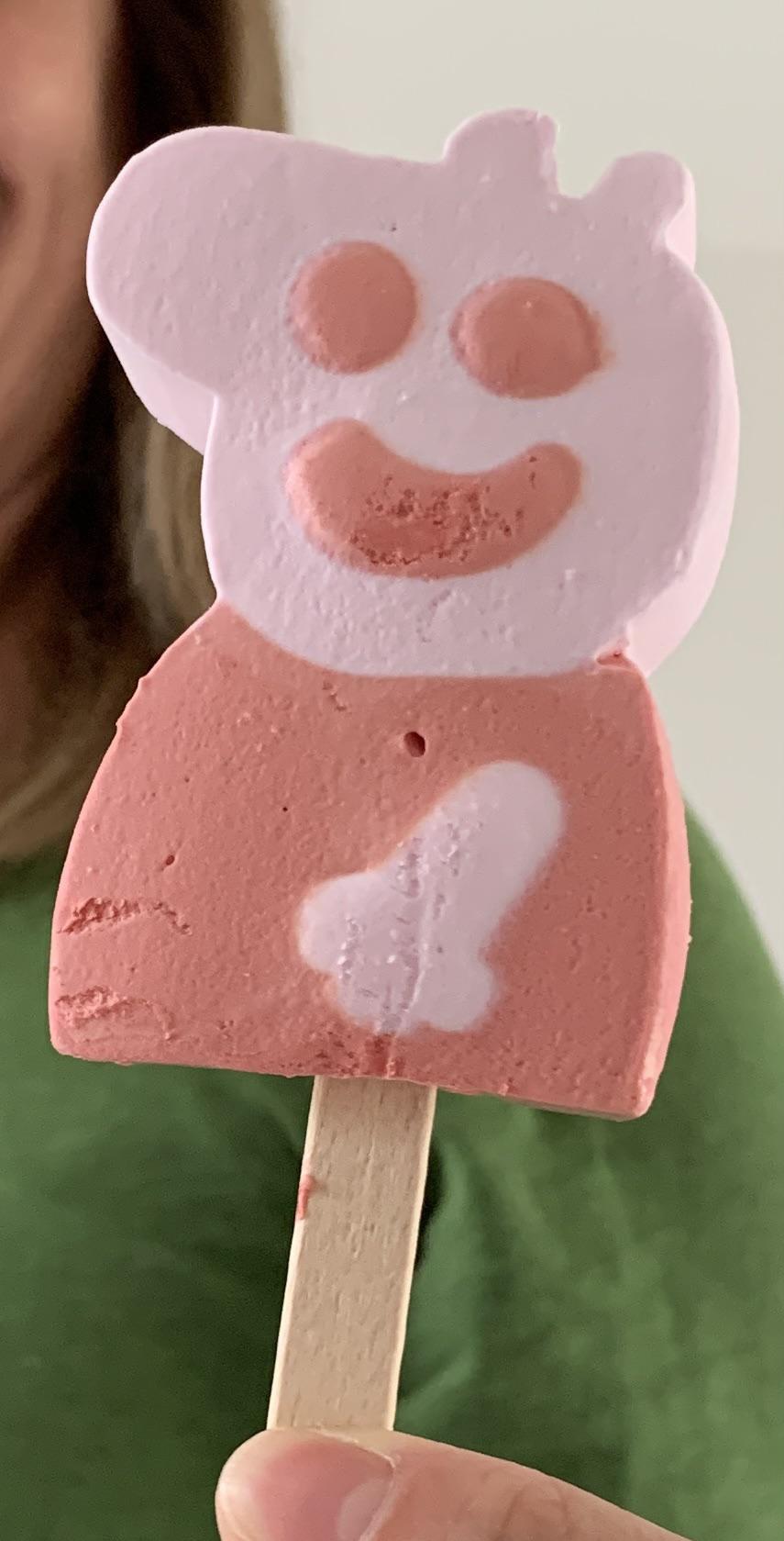Got Peppa Pig ice creams for the kids. Peppa certainly looks pleased to