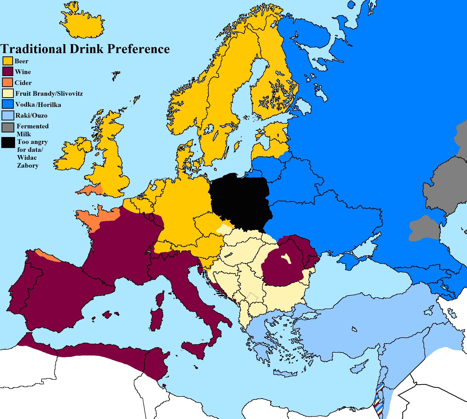 V3.0 Traditional Alcohol Preferences across Europe according to mostly
