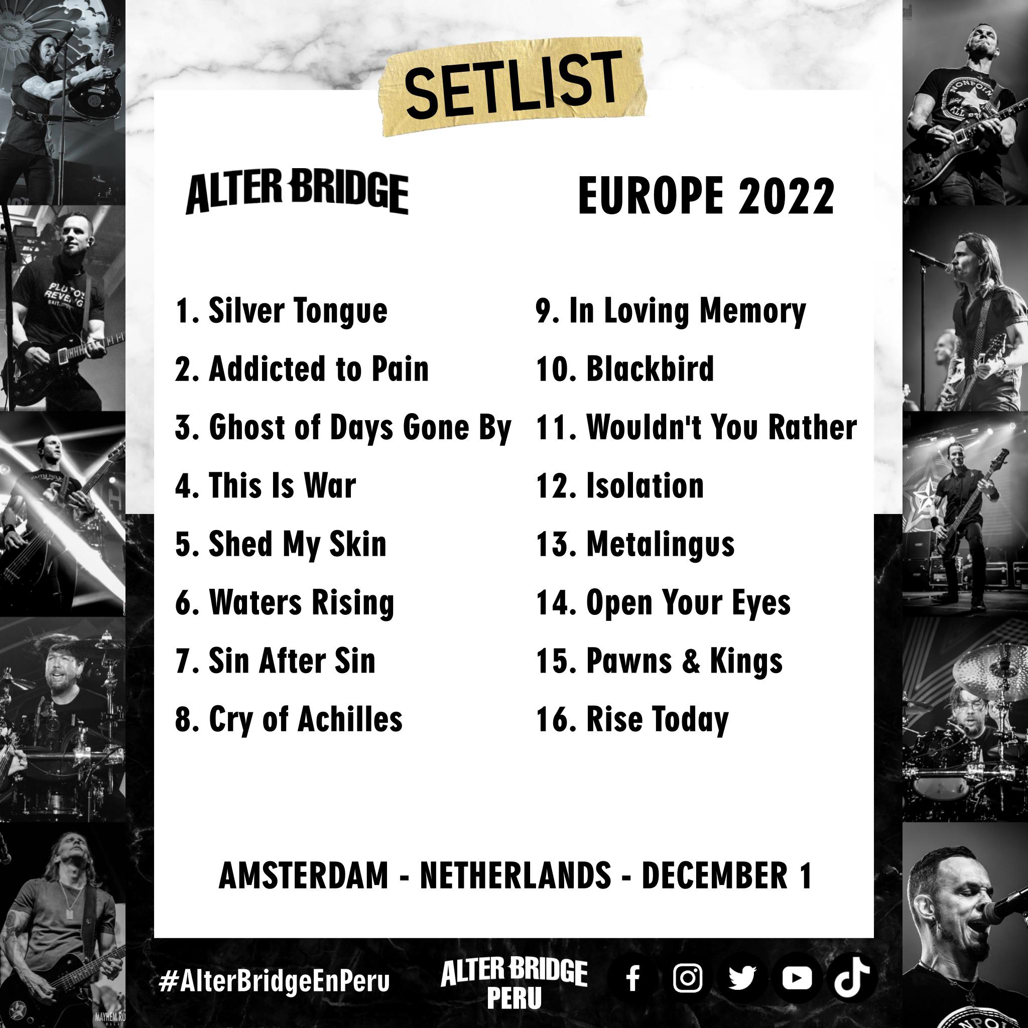 📄 SETLIST Amsterdam, Netherlands 🇳🇱(01.12.22) r/alterbridge