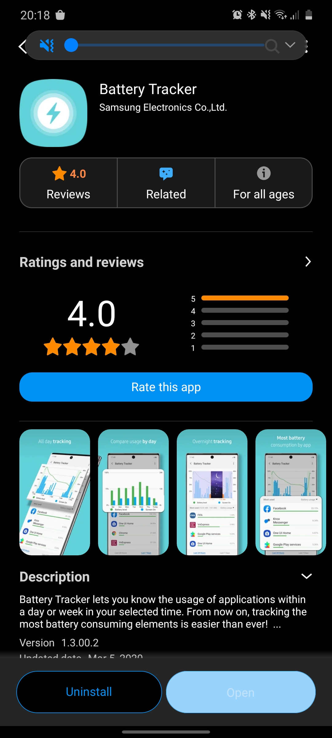 How to use the battery tracker of Samsung (downloaded from galaxy store