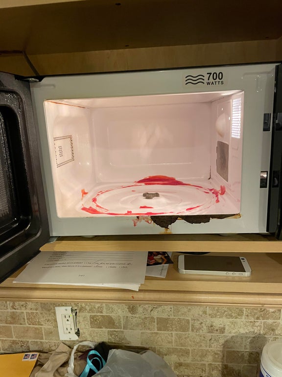 My 9 year old sister destroyed our microwave doing a “tik tok life hack