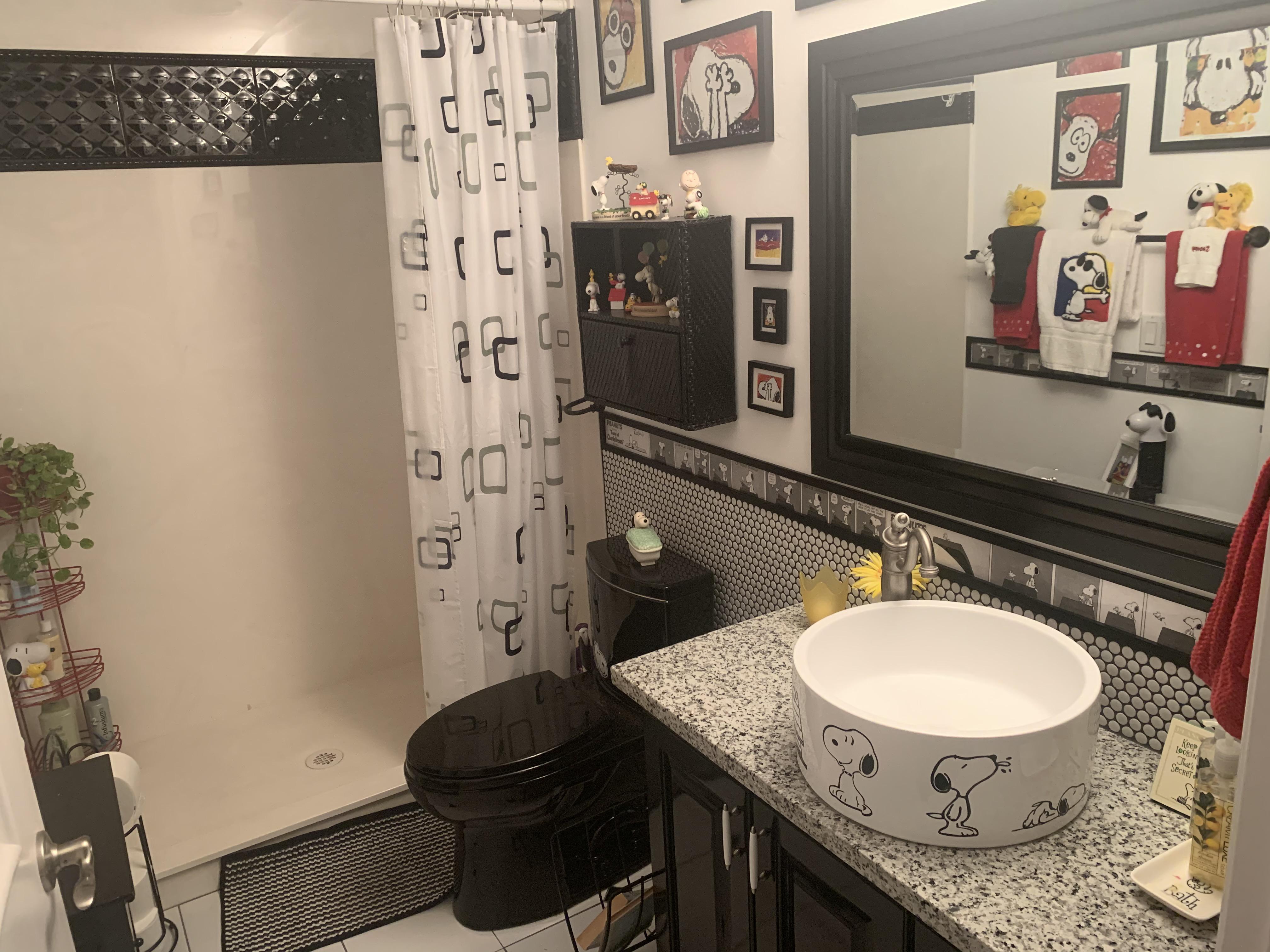 My mom made a snoopy bathroom as her guest bath r/mildlyinteresting