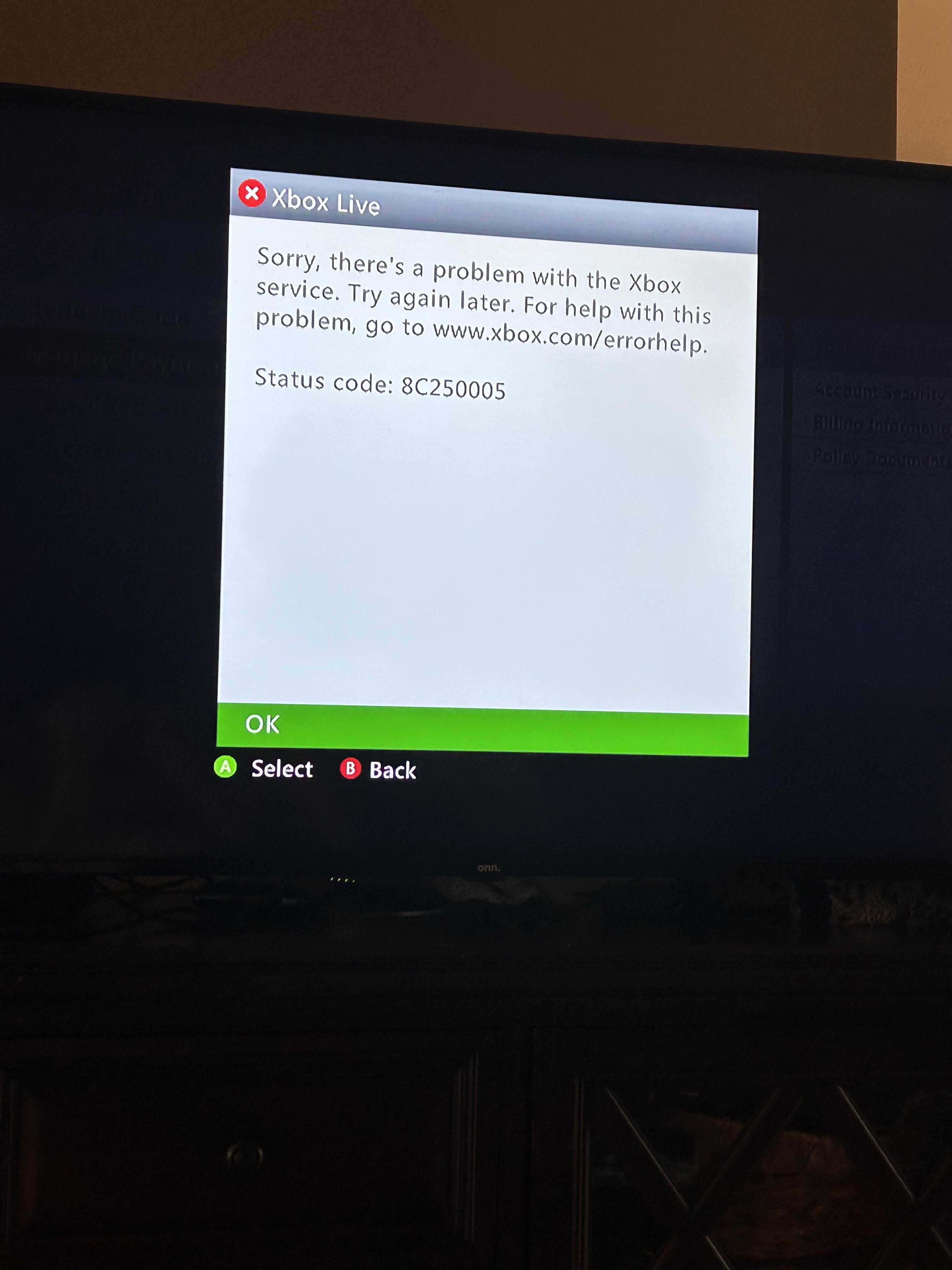 Status code 8C250005 r/xbox360