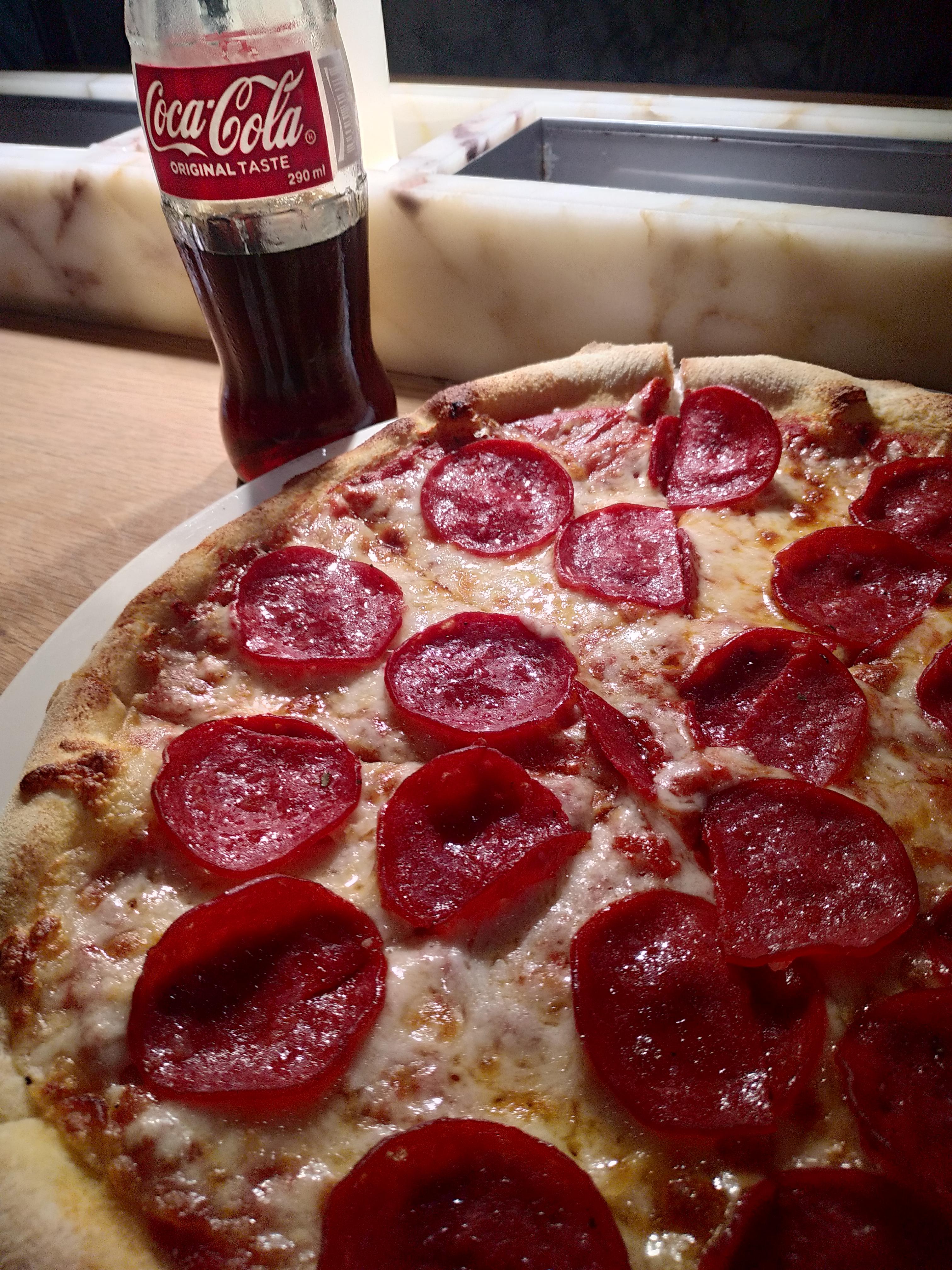 Pepperoni pizza with old school Coke r/FoodPorn