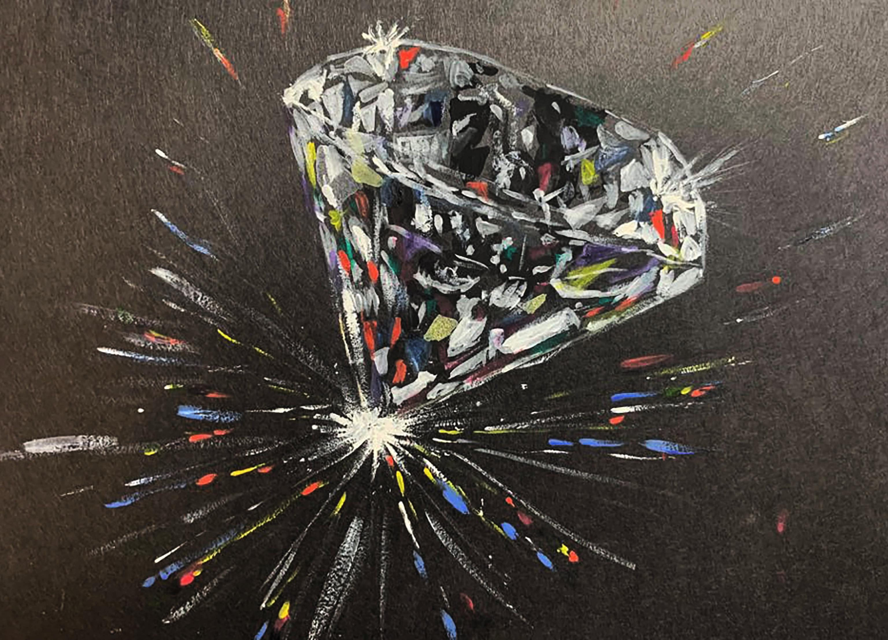 Watercolor painting of diamond. I used black paper and watercolors from