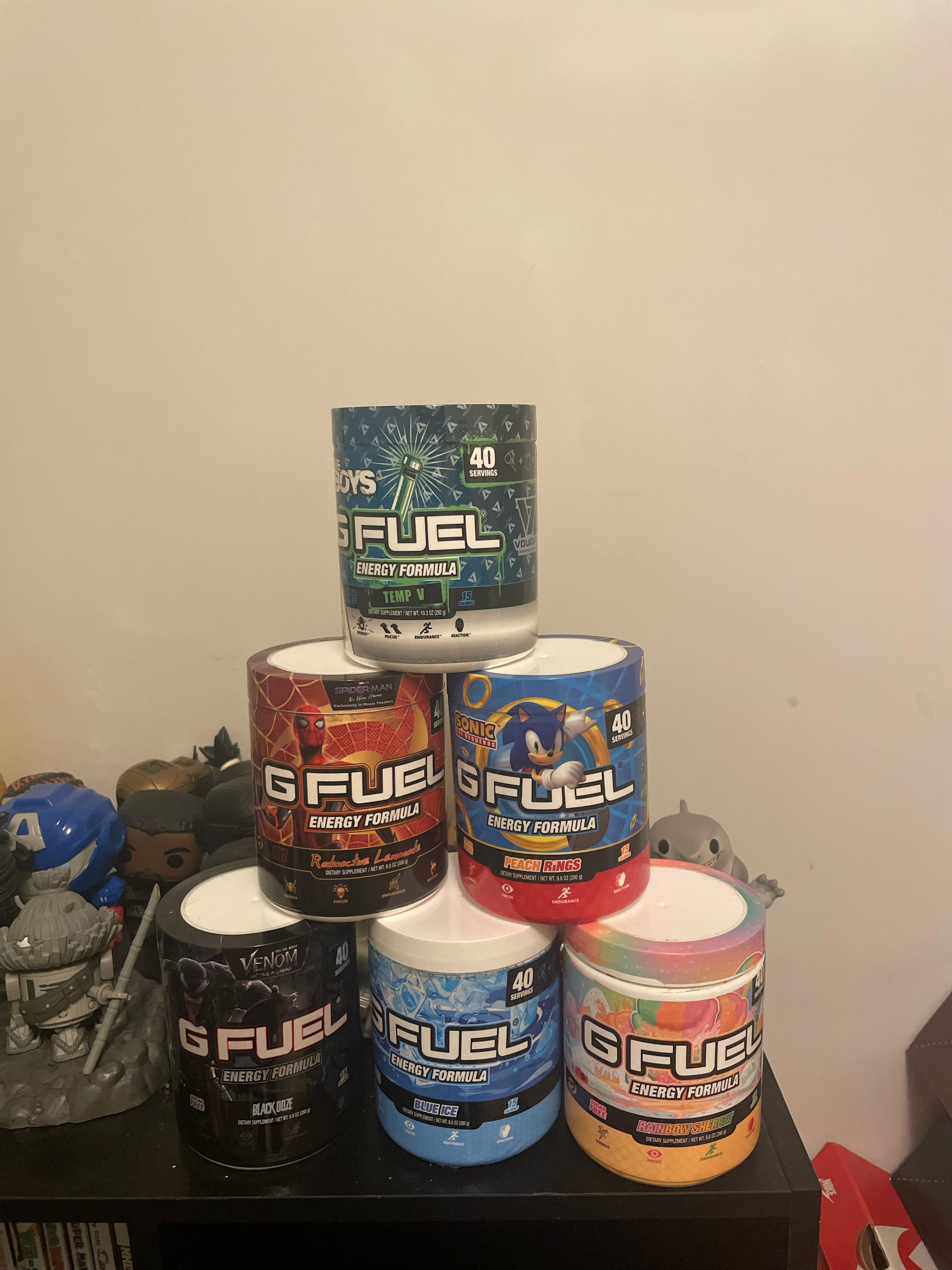 My Gfuel tub collection so far (ratings in the comments) r/GFUEL