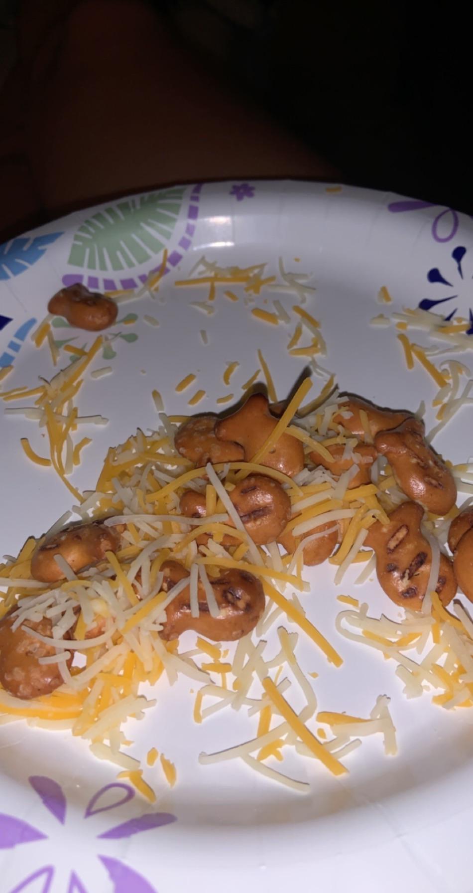 Pretzel goldfish plus shredded cheese mixed up r/shittyfoodporn