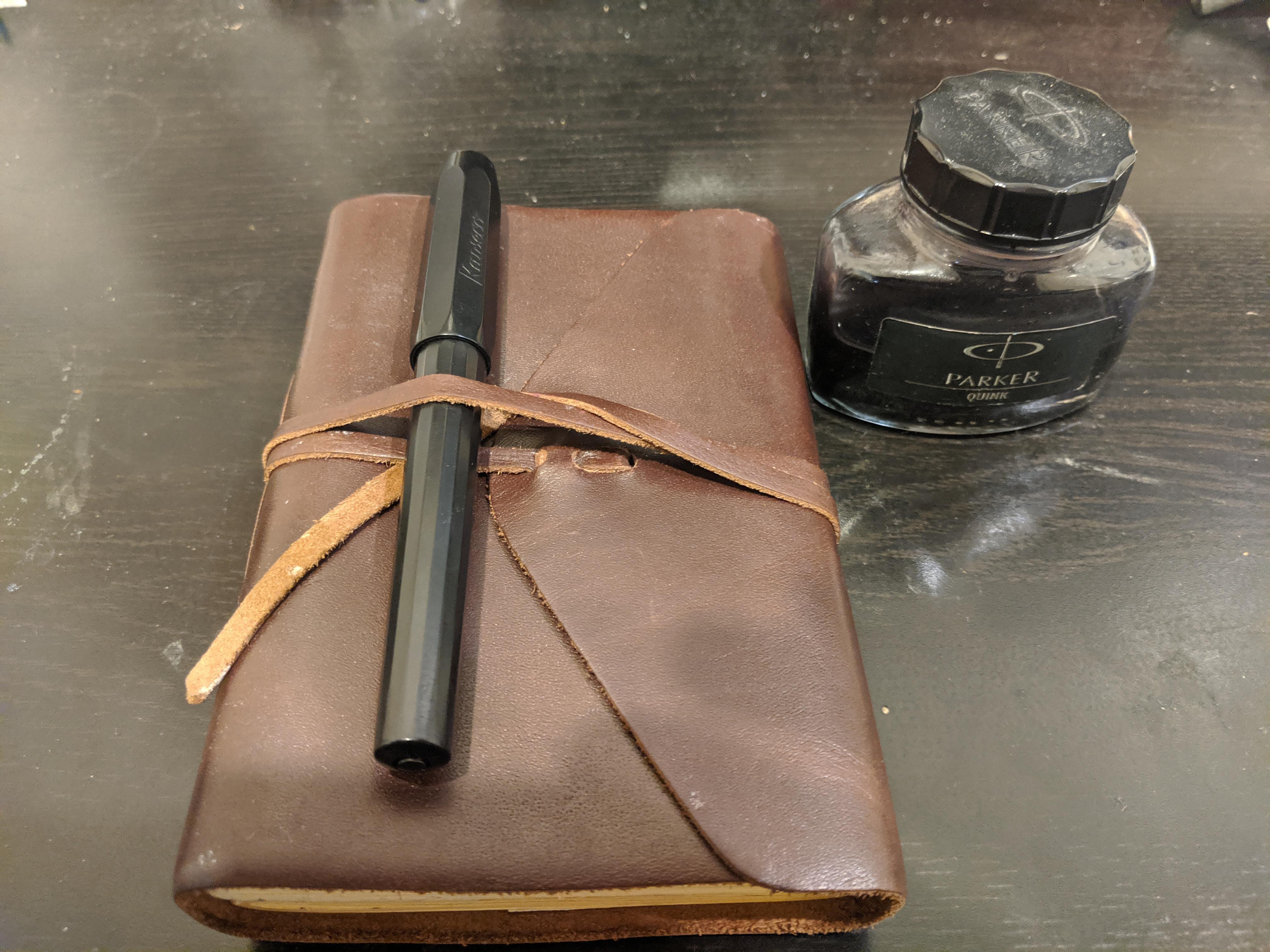 Journal down. Barnes & Noble leather bound journal with notgreat paper