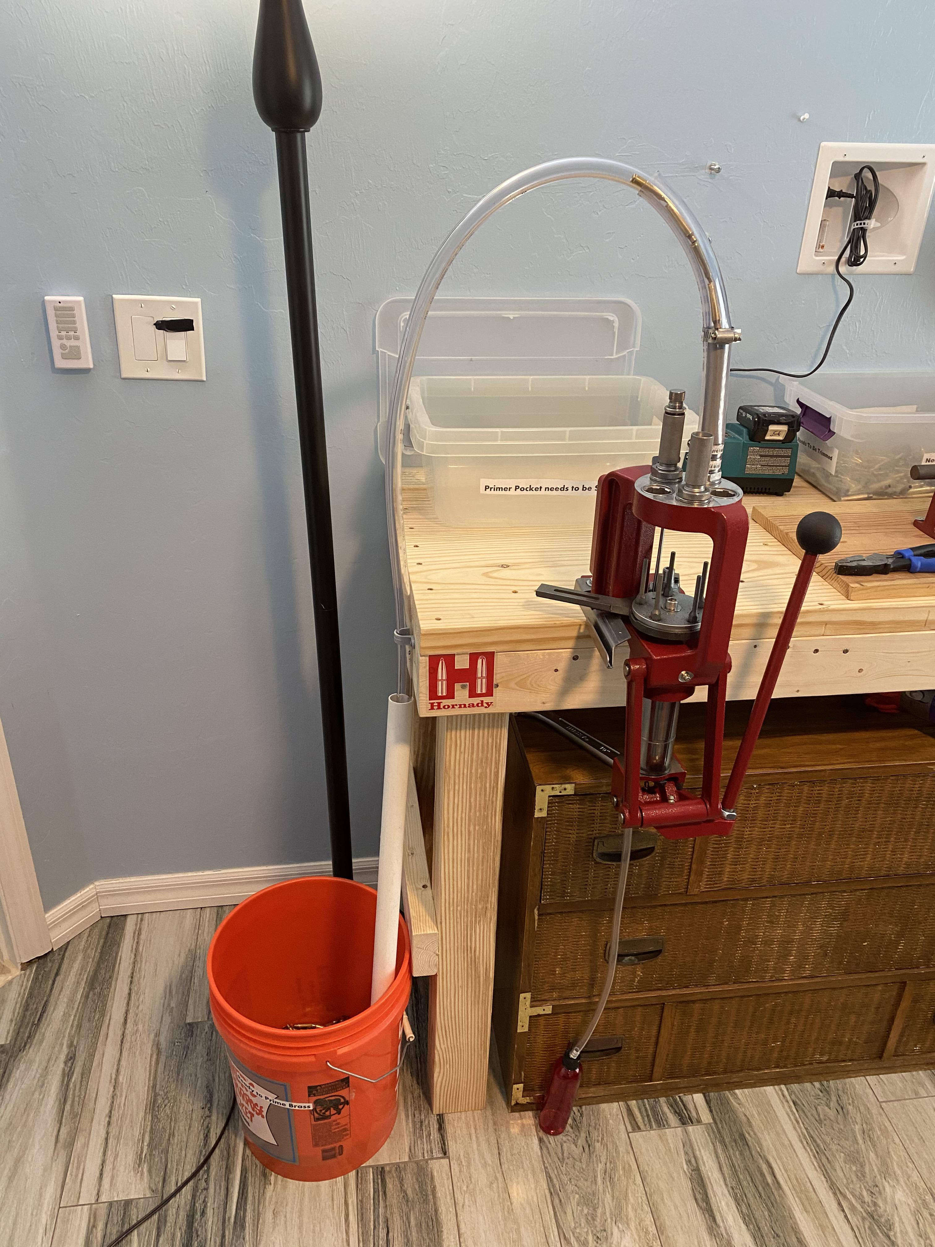 Hornady LNL AP setup with the 223 swage kit and my custom tube for the