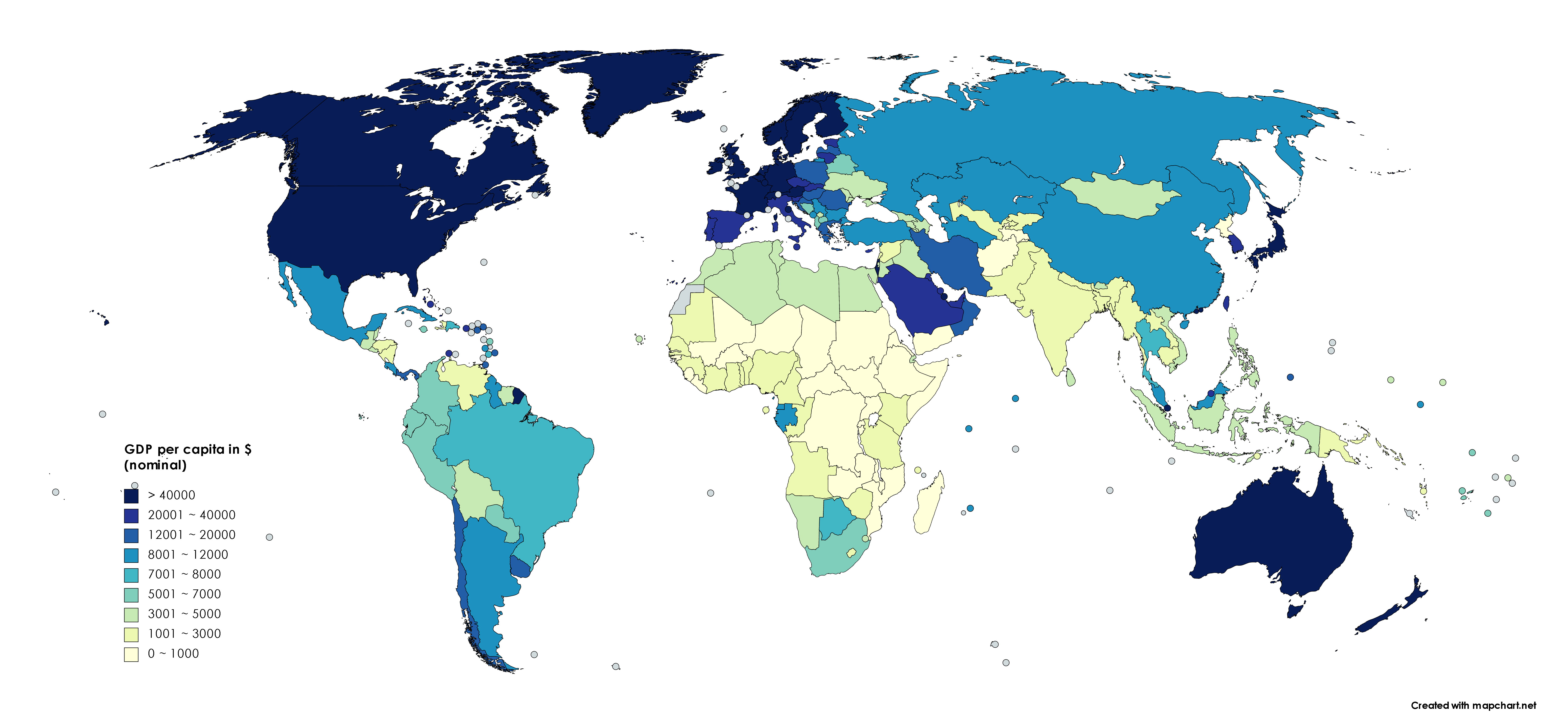 World map by GDP per capita (nominal) IMF estimates 2021 r/MapPorn