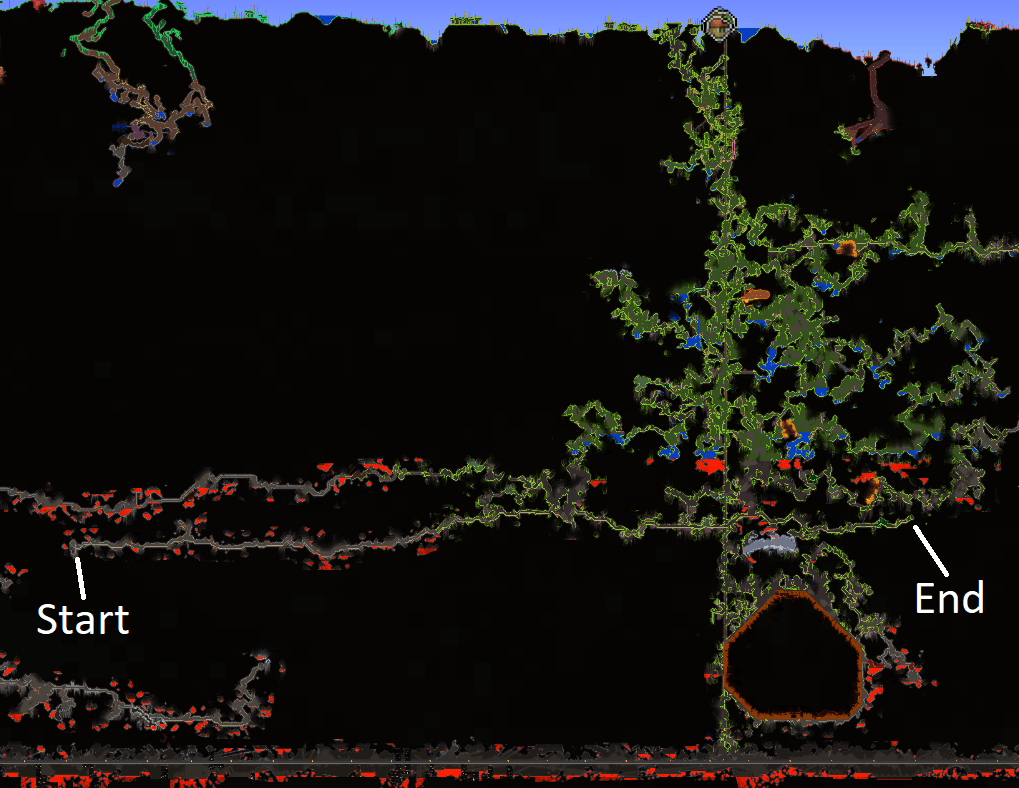 Longest naturally generated minecart track I've seen (Large world) r
