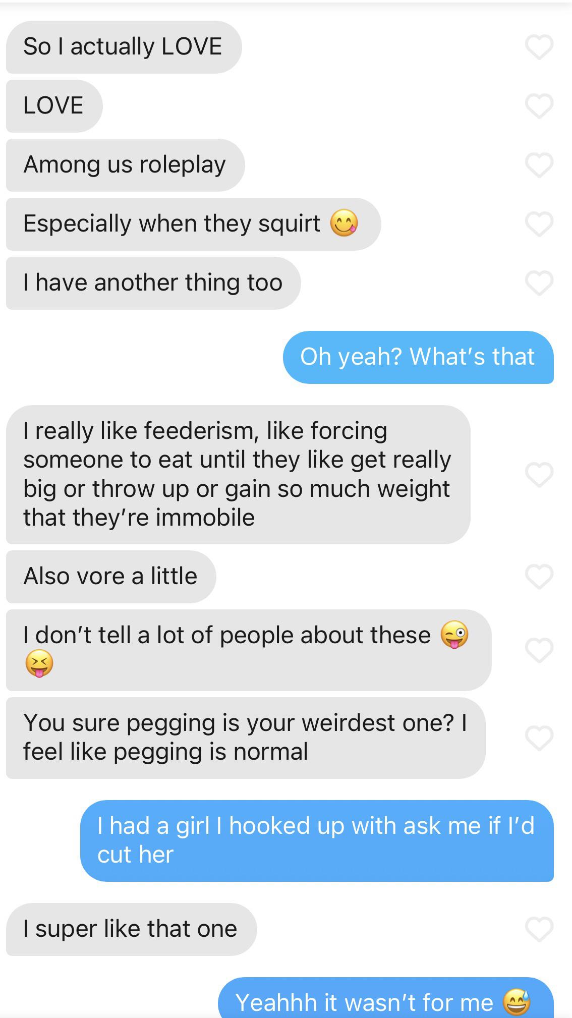 After I turn down offer to be pegged, she shares.. r/Tinder