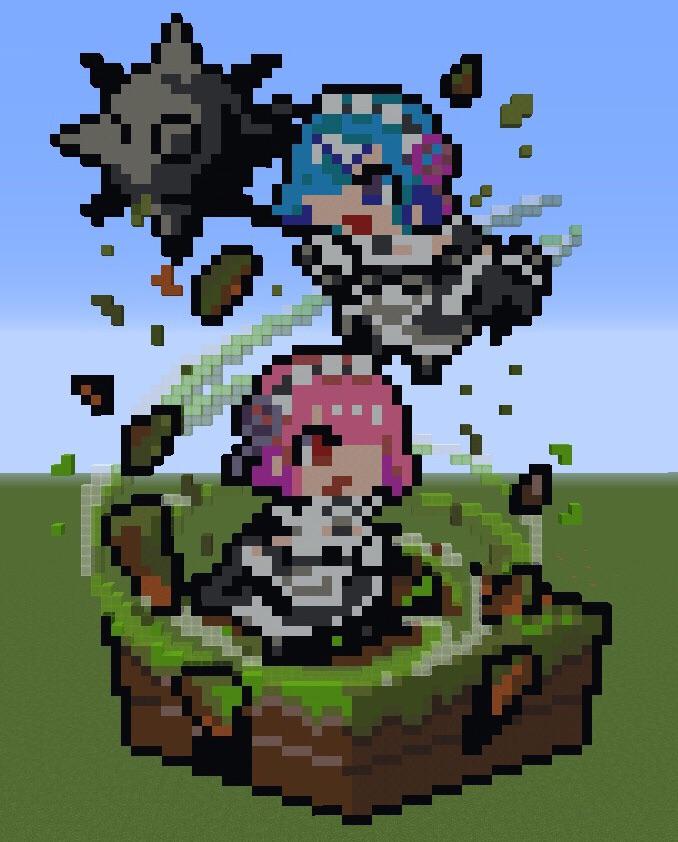 [Media] I built Rem and Ram in Minecraft r/Re_Zero