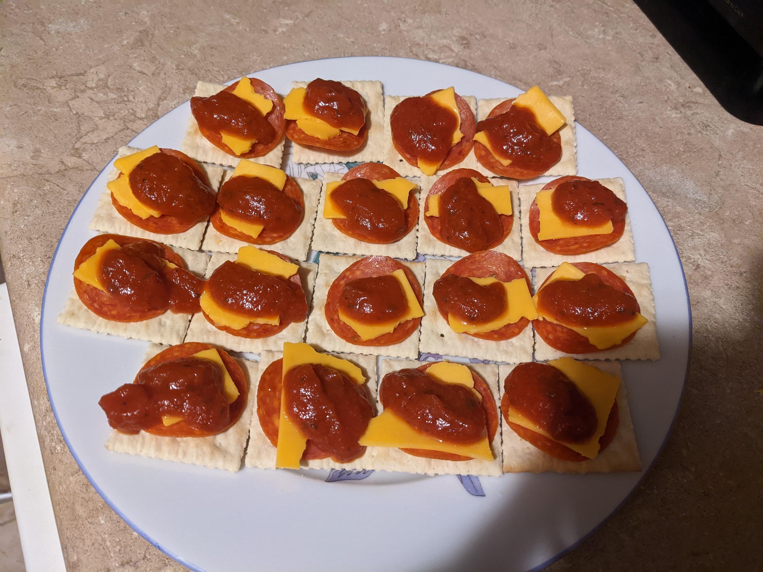 introducing the poor man's lunchable saltines, pepperoni, sliced