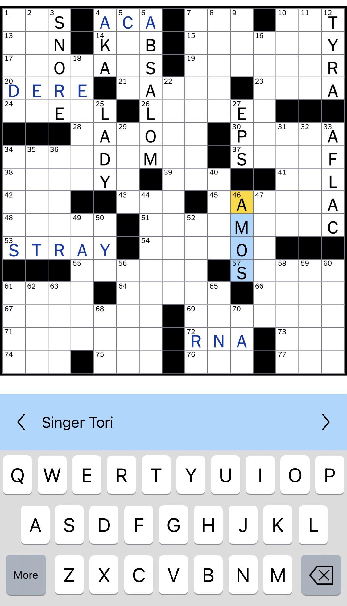 Today’s NYT crossword is hard. Glad I got at least one right. r/toriamos