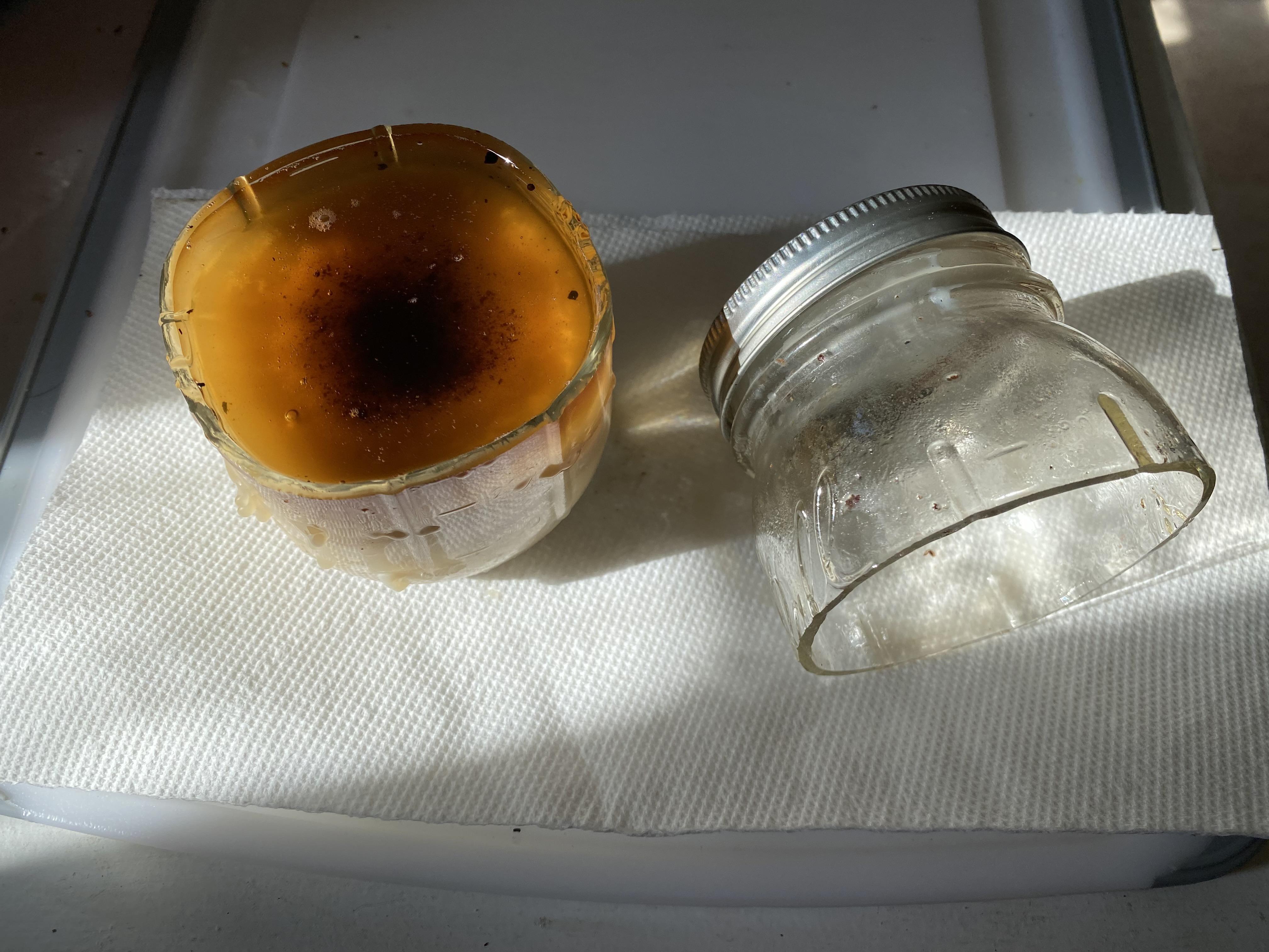 Using a mason jar for bacon grease and the hot grease split the jar in