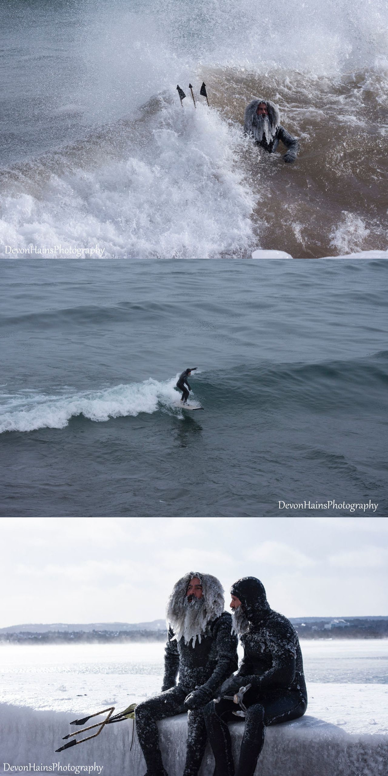 These two men that surf in Lake Superior in below freezing temperatures