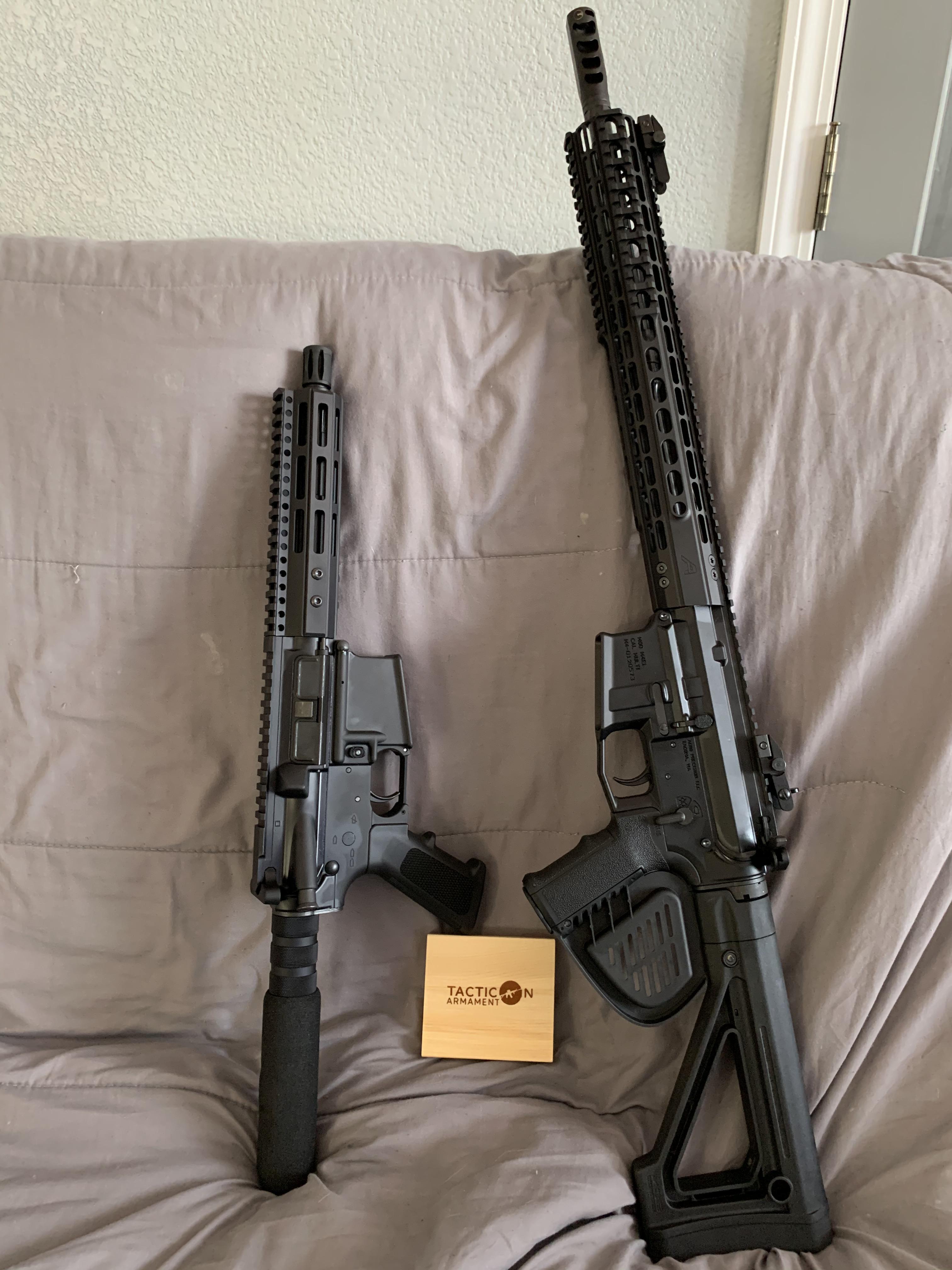 Well here are my first ever AR15’s. Franklin Armory CA legal pistol and an Aero Precision build
