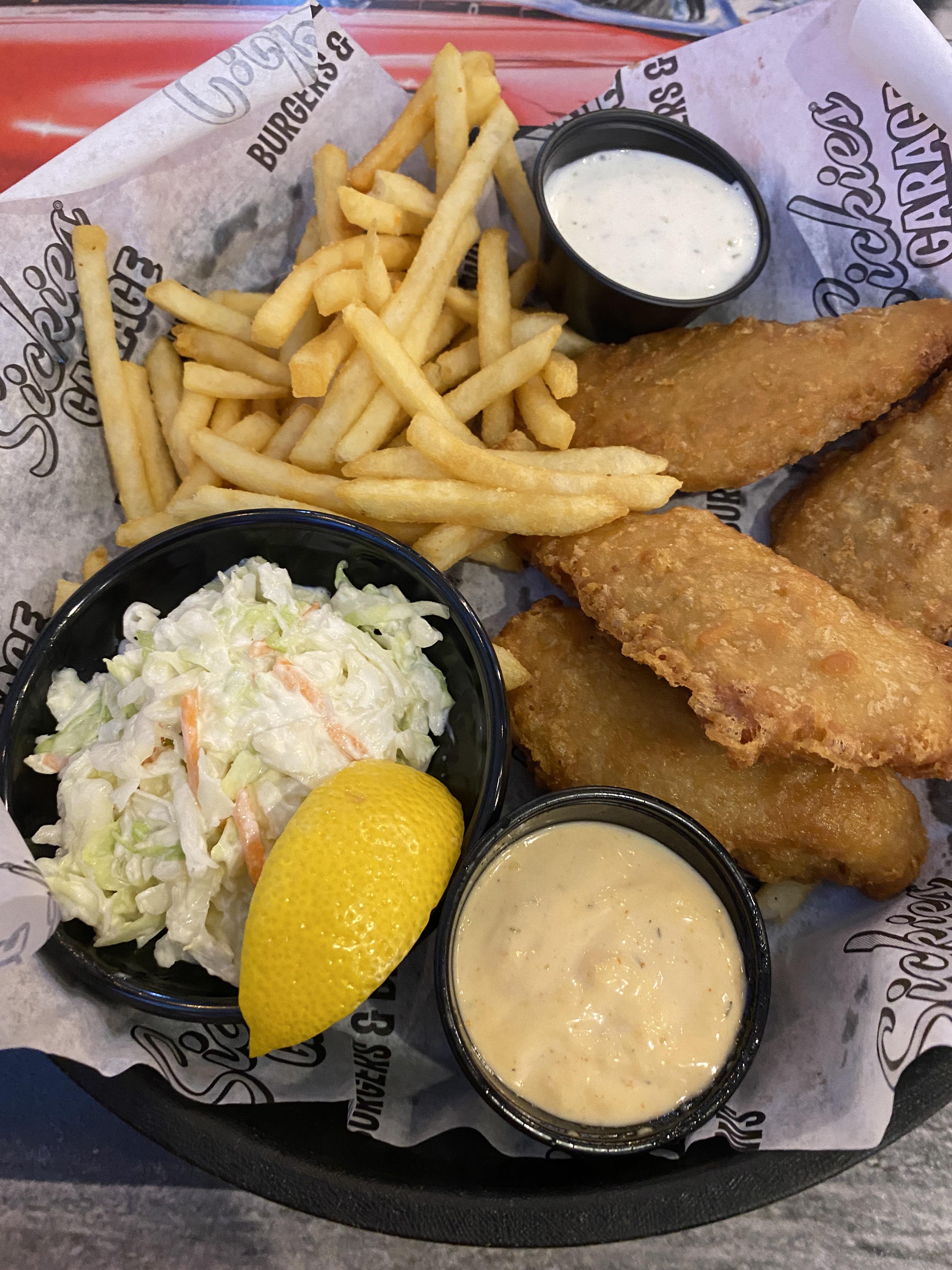 Great Fish and Chips with Ranch at Sickies in Fargo, ND. Ill give the