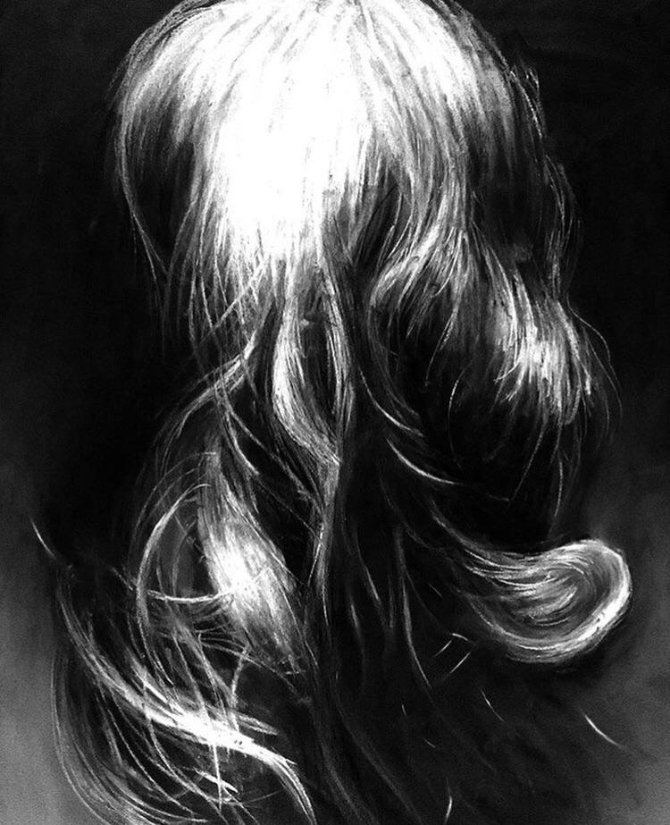 Hair Study, Me, Charcoal, 2017 r/Art