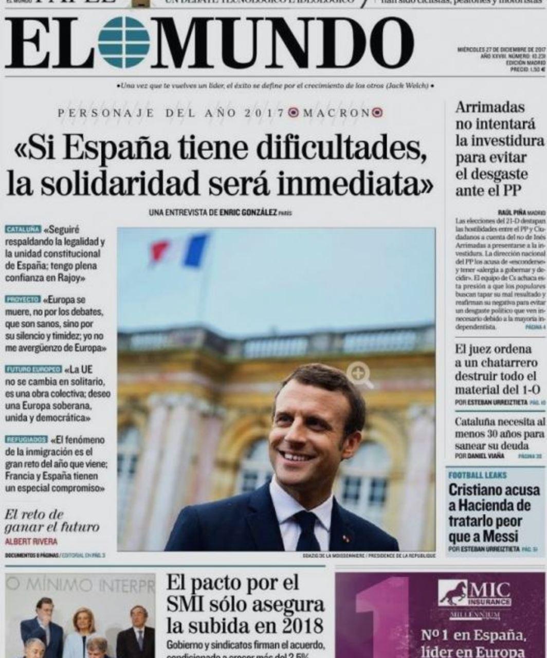 Macron named man of the year by the Spanish national newspaper El Mundo r/neoliberal