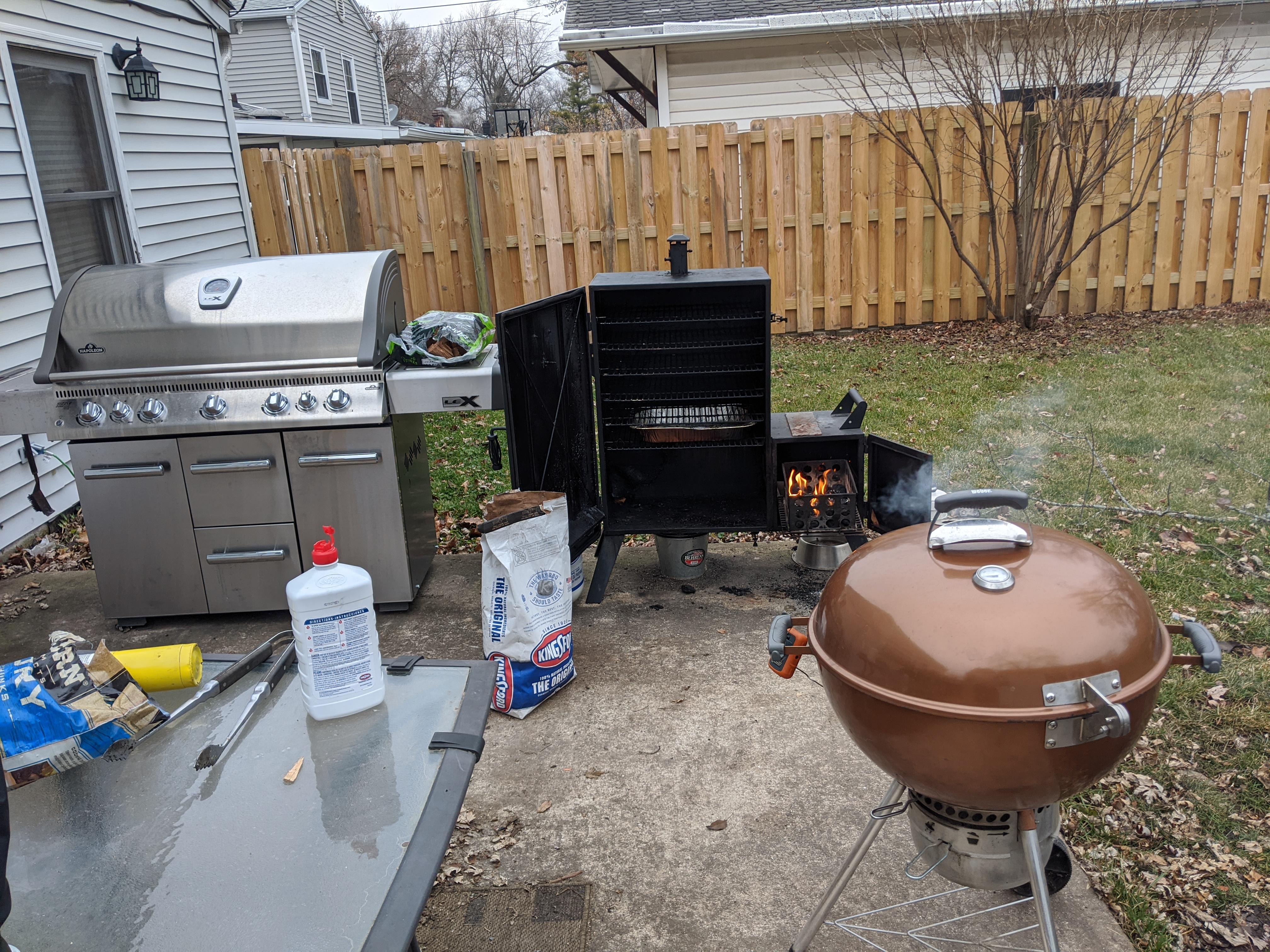 Trifecta saturday. Using all 3 grills at once today. Ribeye roast on
