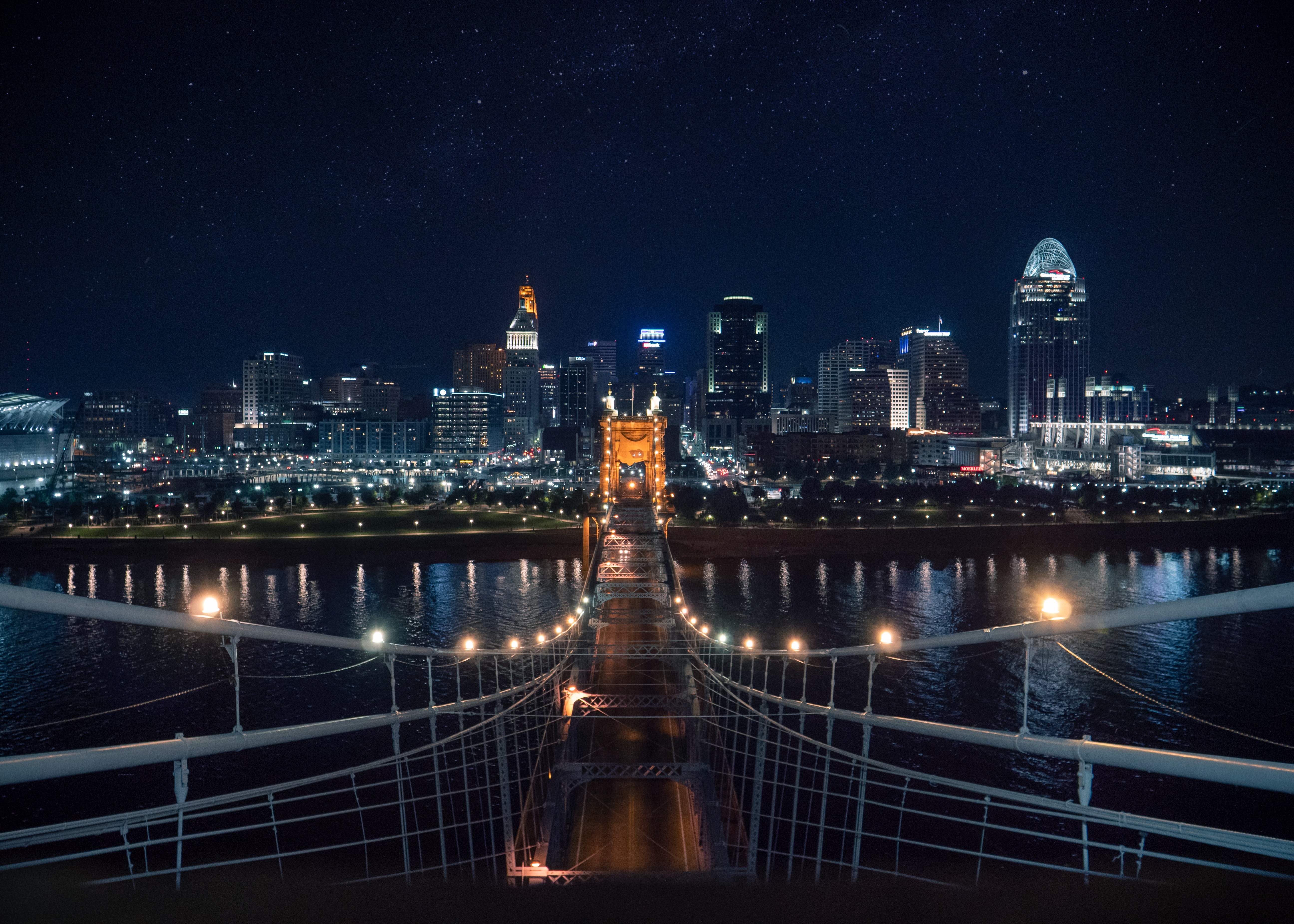 Atop Roebling suspension bridge, Cincinnati, Ohio (photo credit to Matt