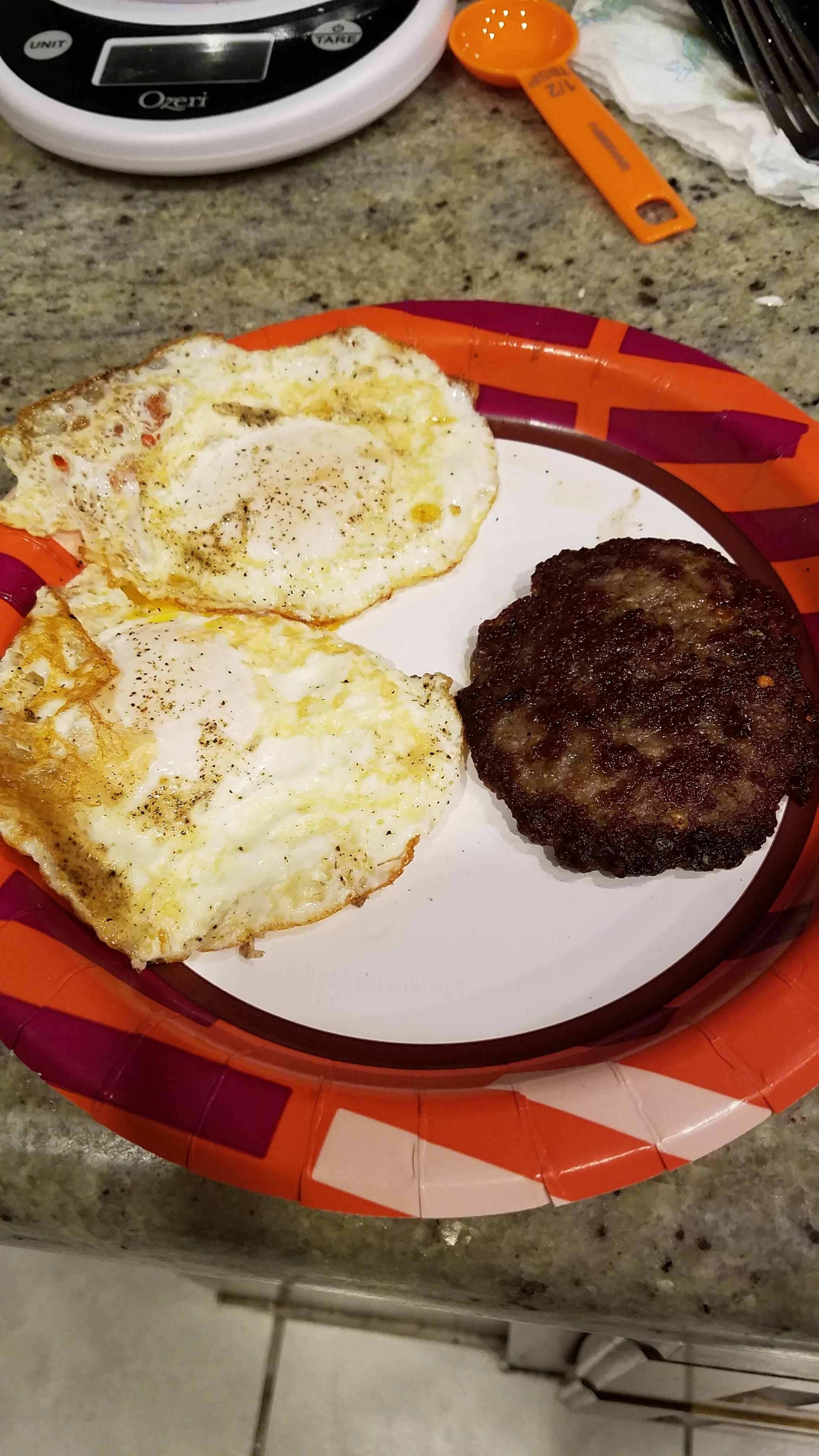 2 OverEasy Eggs + Whataburger Pork Sausage, under 350 calories r/1200isplenty