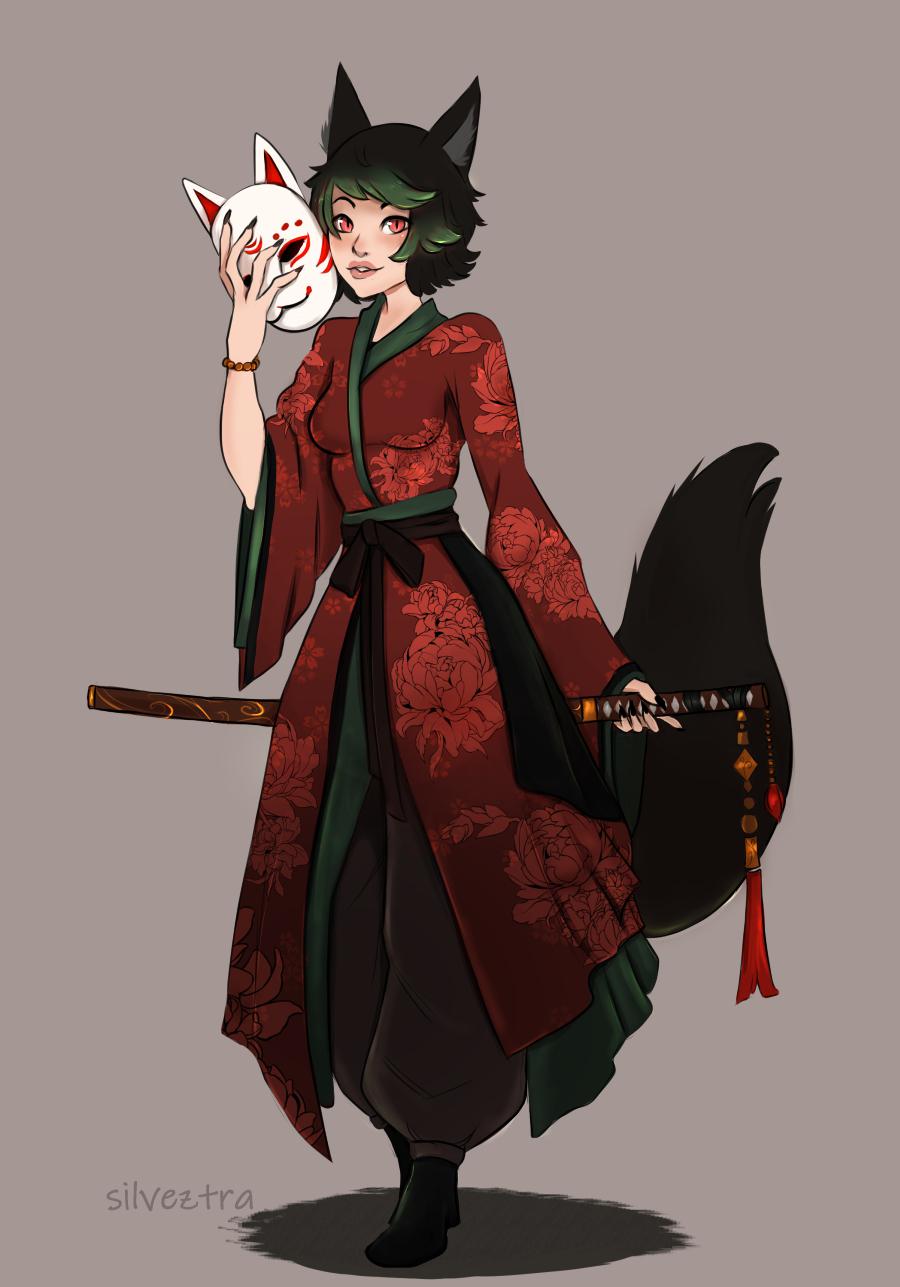 [OC]Nishi the masked kitsune characterdrawing