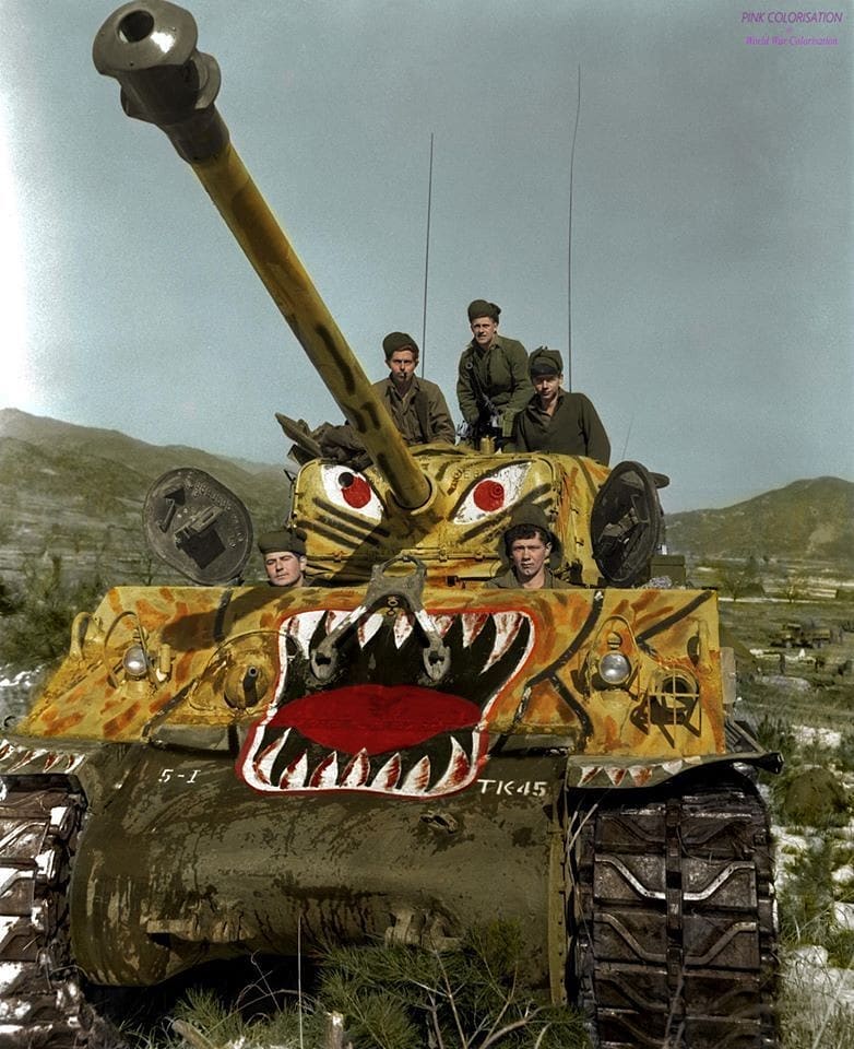 A Sherman M4A3E8 "Easy Eight" during the Korean War in April 1951 alond
