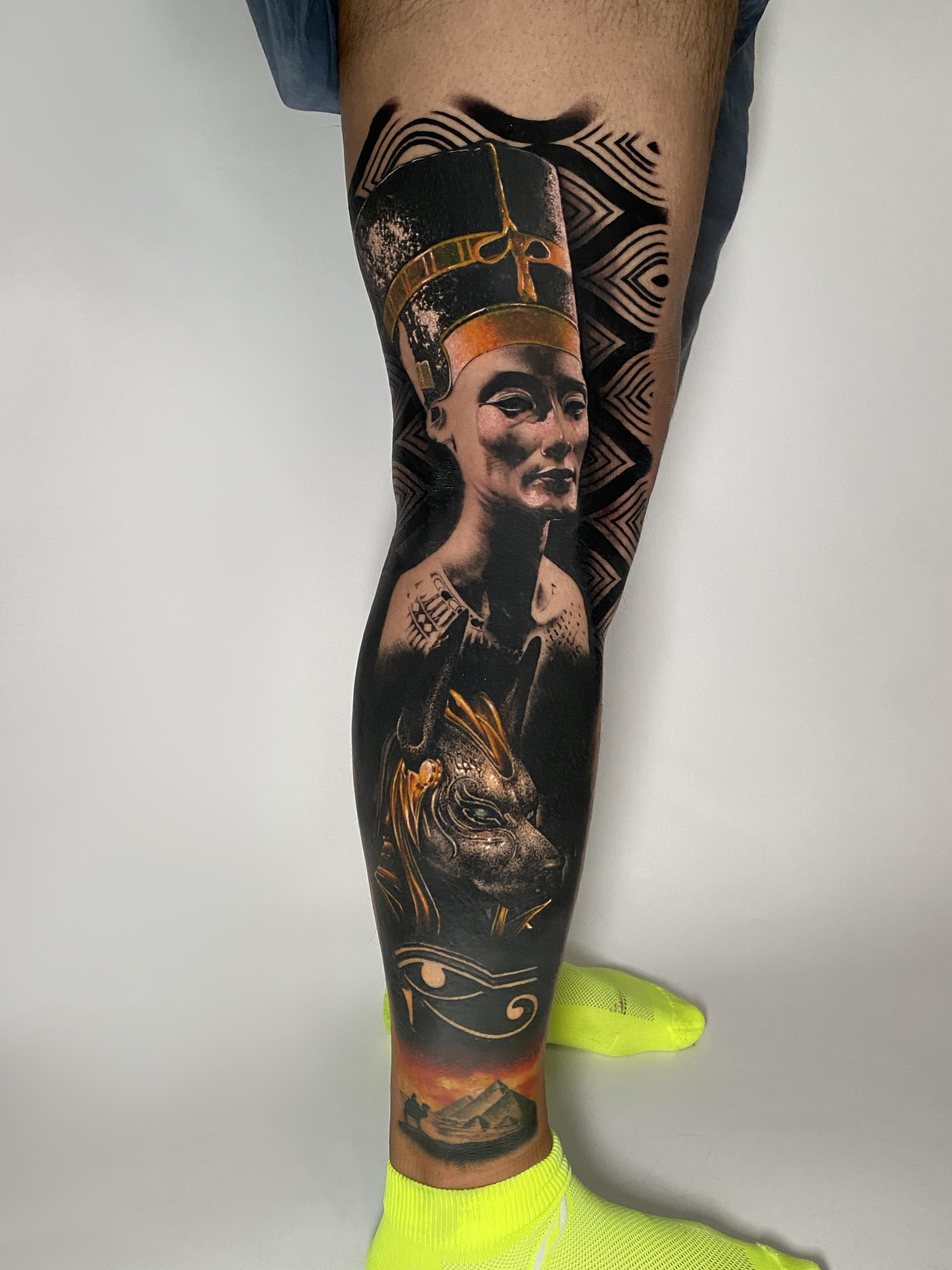 Egyptian leg sleeve by Michael Stade mikestatuering from Sweden r/tattoo