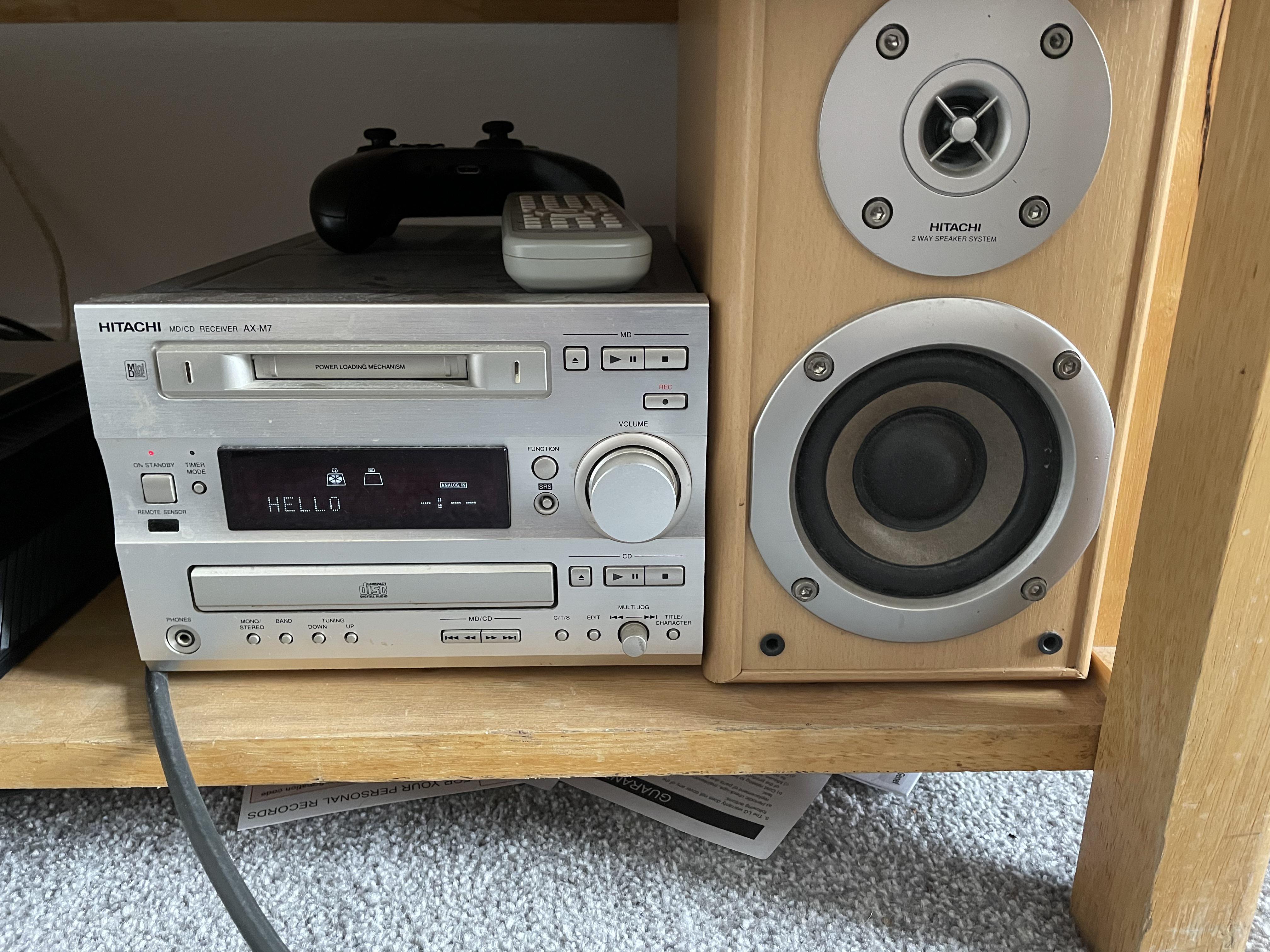 Hitachi mini disc stereo I received for Xmas when I was 11 I’m now 30. It’s in my office used