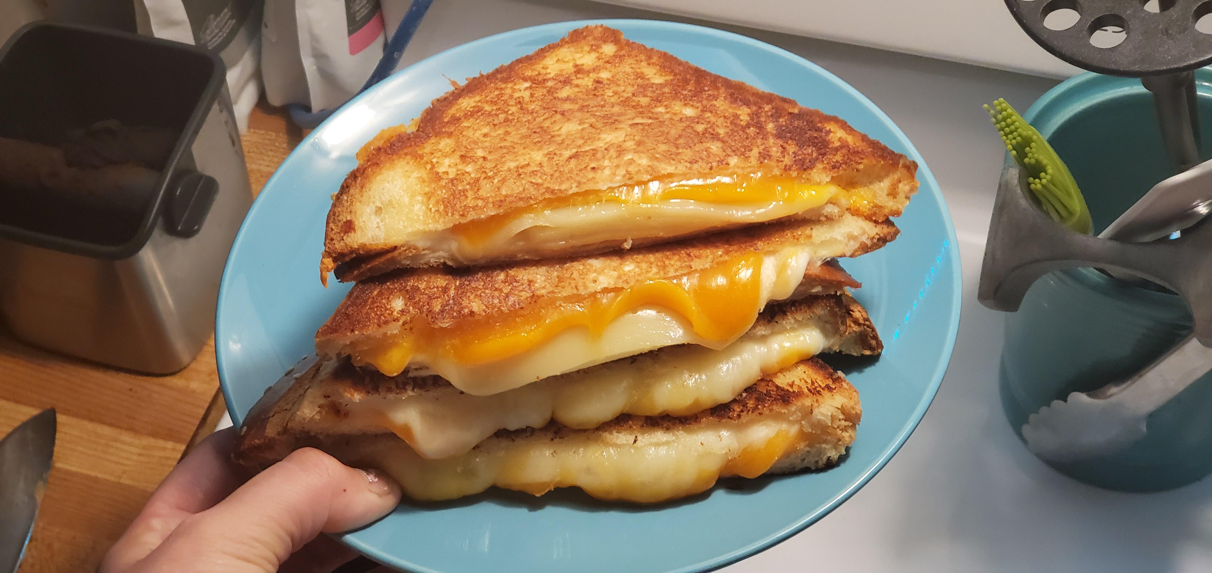 Provolone & Cheddar Heavenly grilled cheese on Challah. r/grilledcheese
