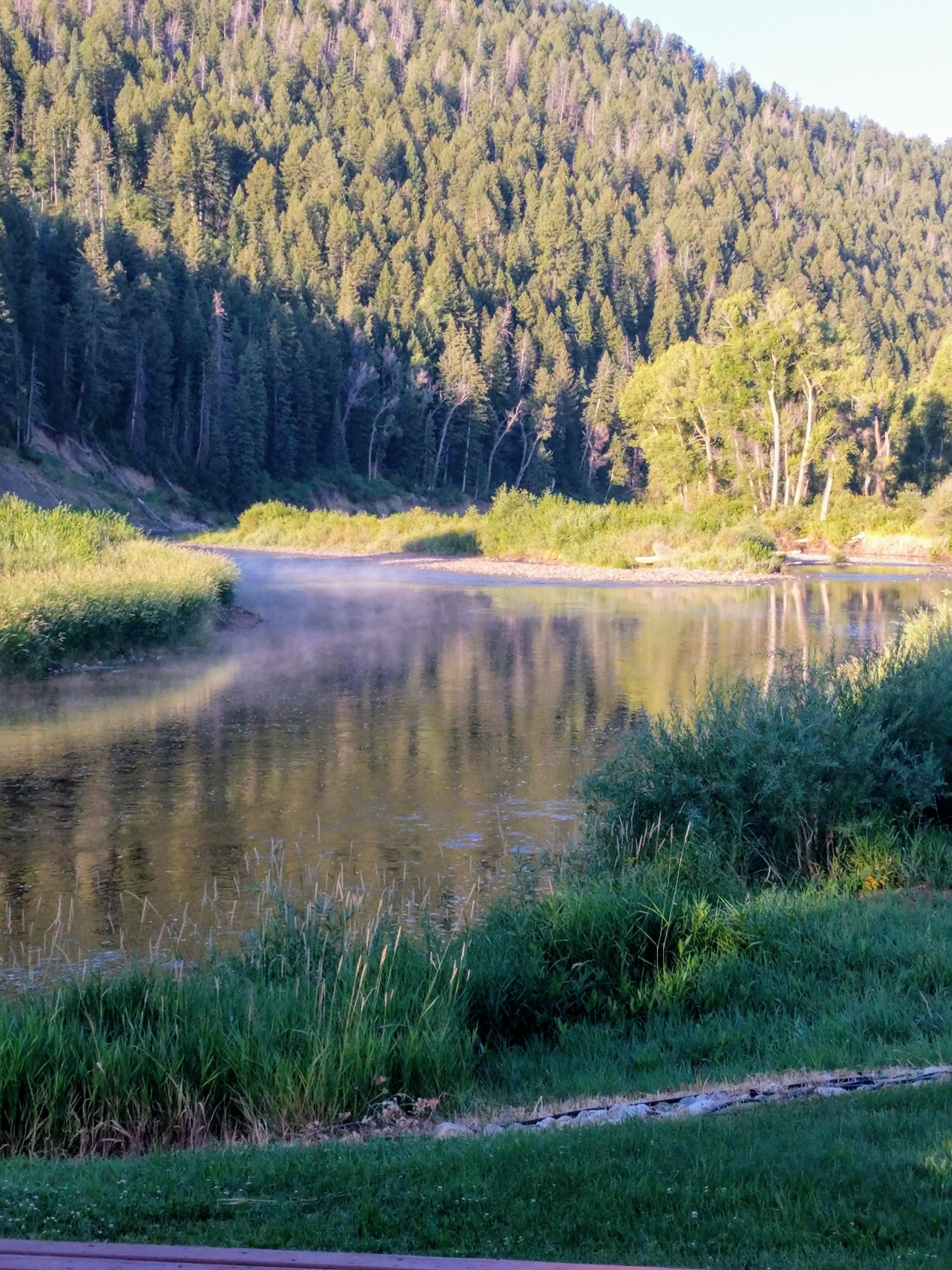 Morning steam rising from Yampa River in Steamboat Springs, Colorado