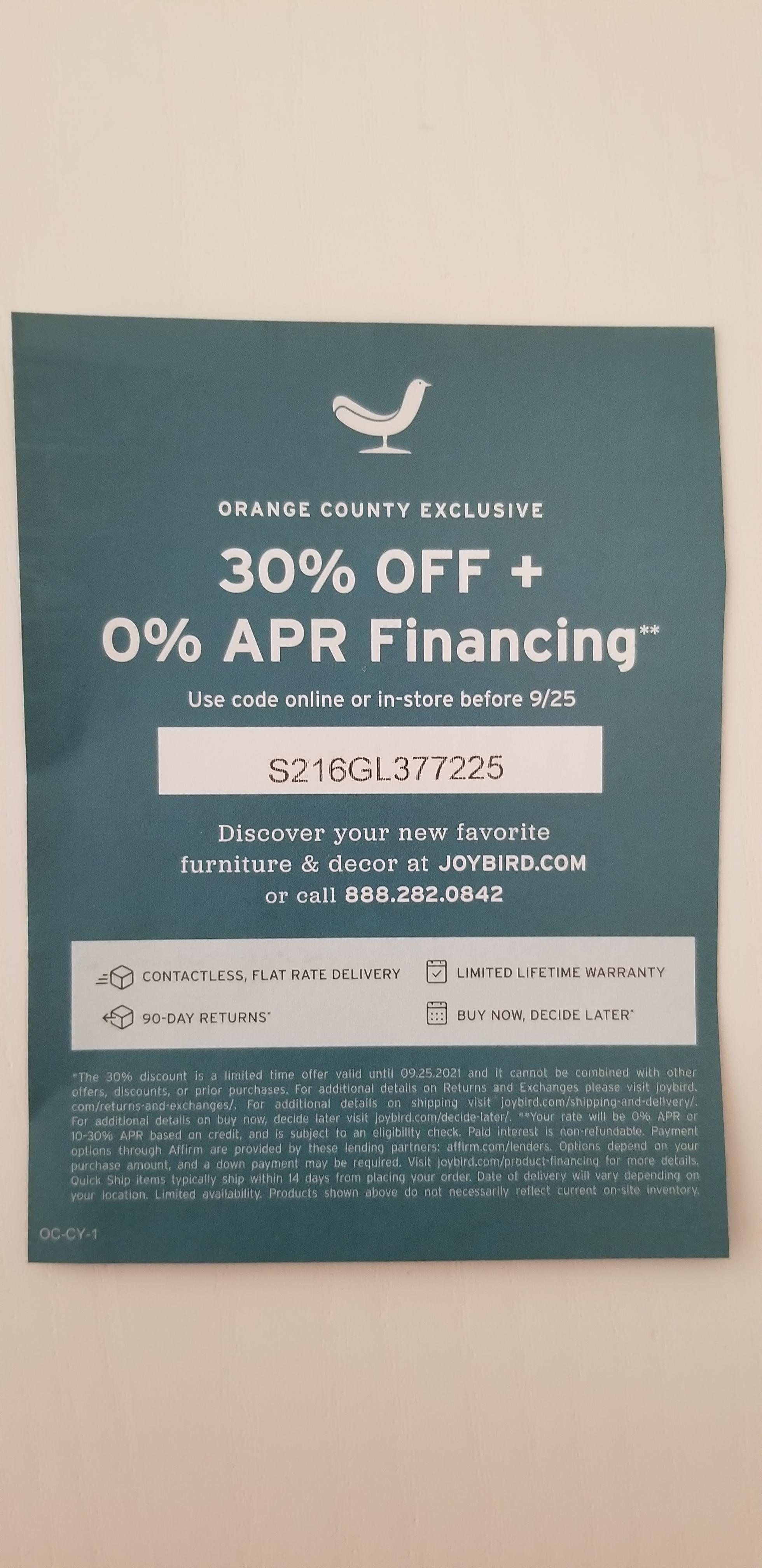 Joybird 30 off coupon r/SingleUseCodes